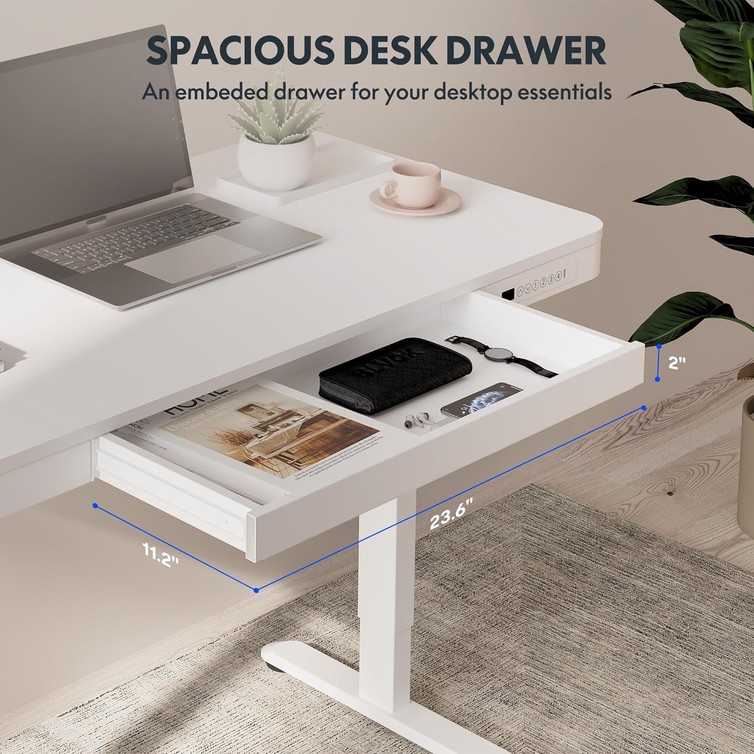 FLEXISPOT Comhar Electric Standing Desk with Drawers Charging USB A to C Port, Height Adjustable 48" Whole-Piece Home Office Computer Laptop Table with Storage (White Top + Frame) - Image 7