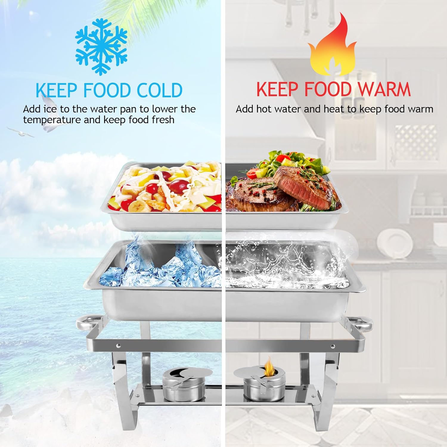 Chafing Dishes for Buffet 4 Pack 9 Quart Stainless Steel Chafer Buffet Servers and Warmers Set with Folding Frame for Weddings Parties Banquets Catering Events - Image 4