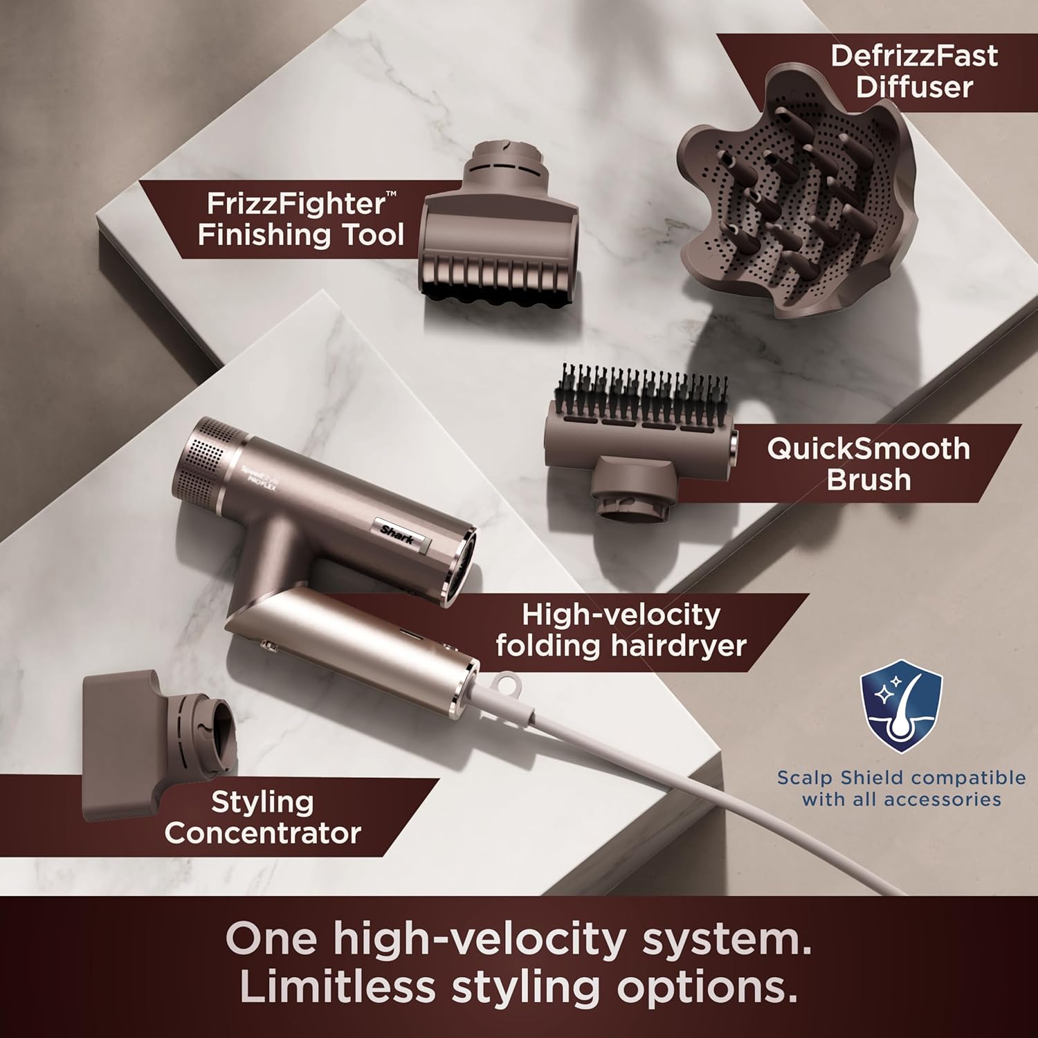 Shark SpeedStyle Pro Flex Professional Performance High-Velocity Hair Dryer System with Scalp Shield & IQ Speed Styling and Drying Suite, Lightweight, Ionic, No Heat Damage, Mocha Silver, HD542 - Image 5