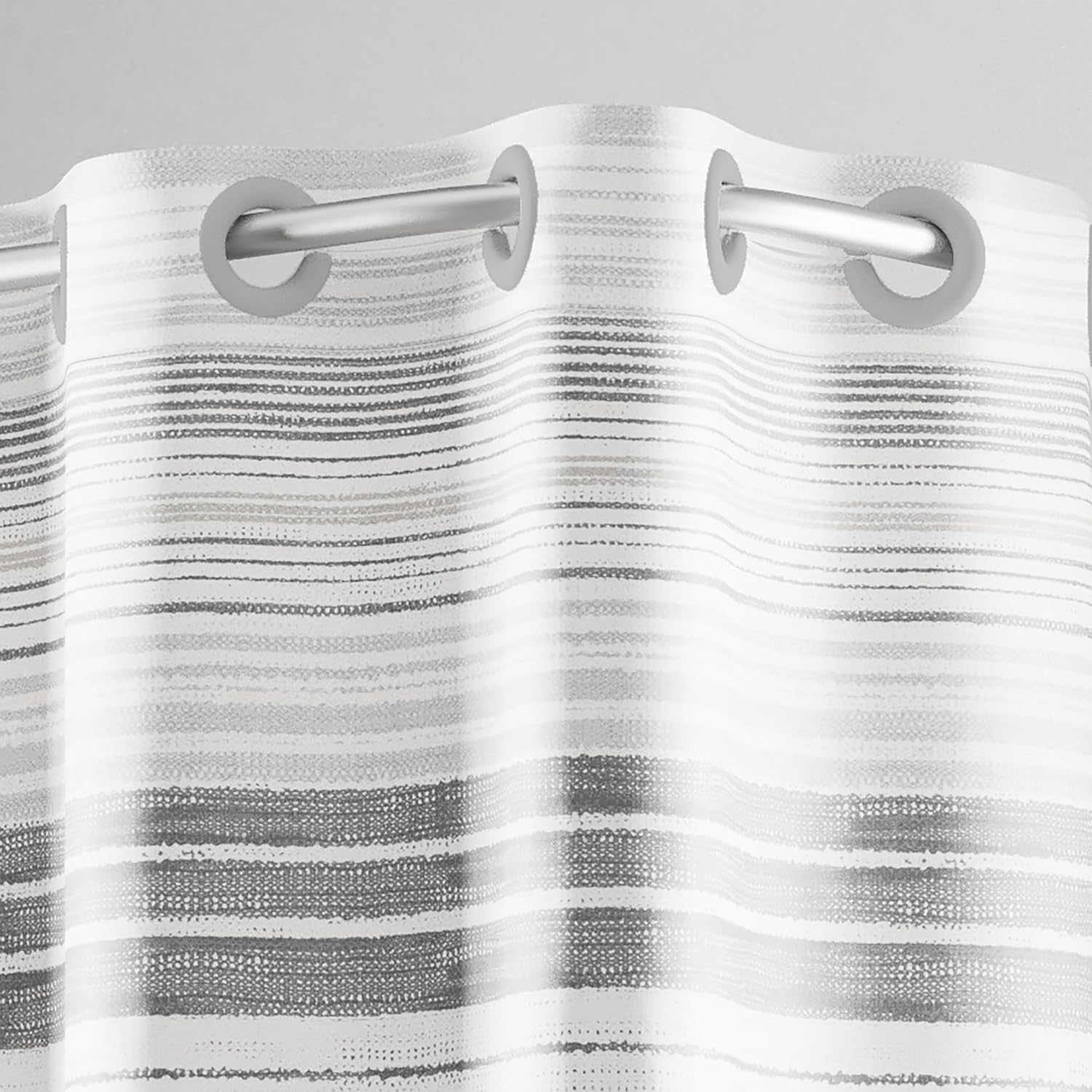 Hookless It's A Snap! Faux Silk Shower Curtain, 3-in-1 Curtain Includes Fabric Shower Curtain with Flex-On Rings & Fabric Liner with Magnets, 71" x 74", Stripe Print, Gray - Image 2