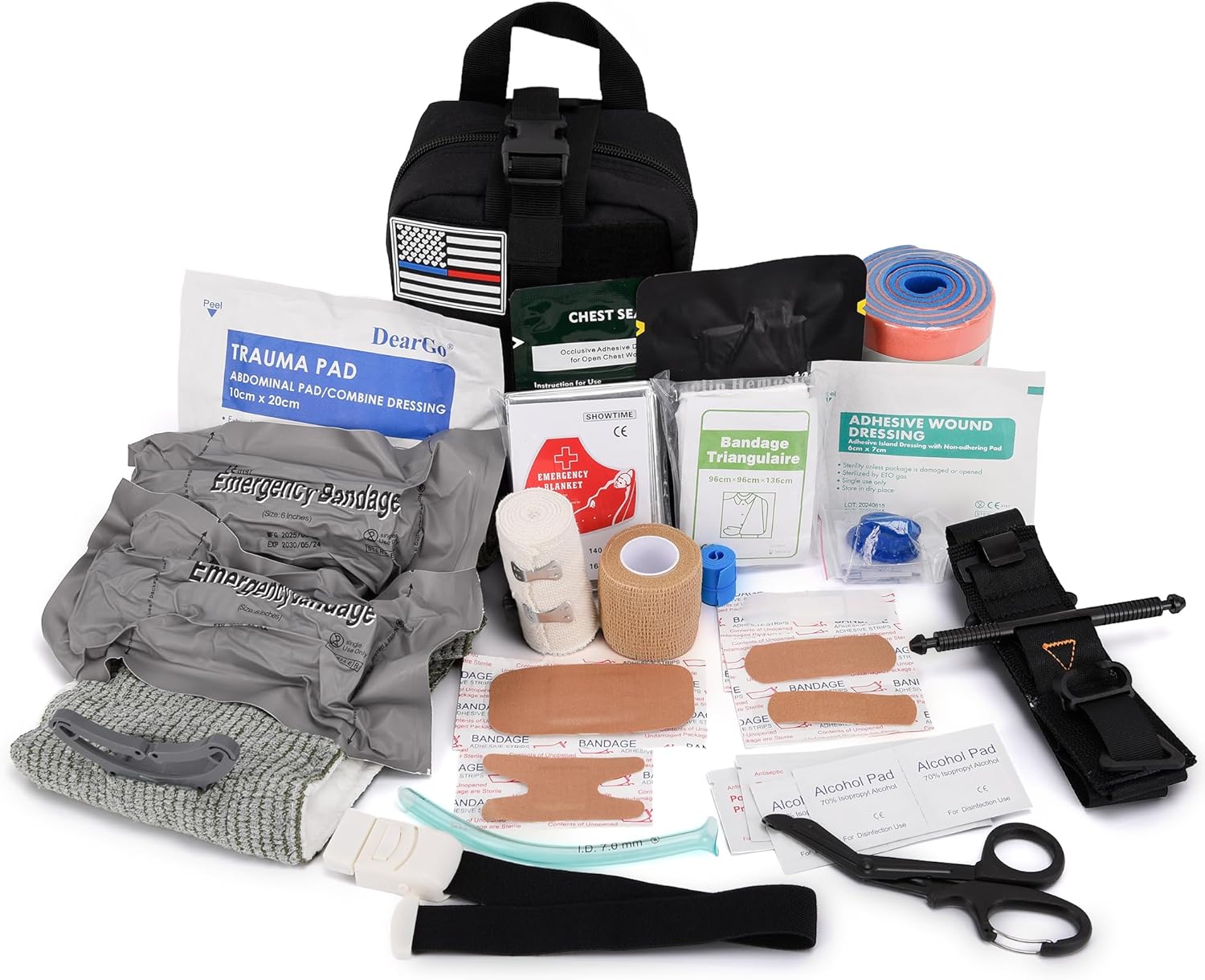 IFAK Trauma Kit with Tourniquet, 6-Inch Israeli Bandage, Splint, Tactical First Aid Kit for Car, Camping, Hiking and Travel with Molle Bag (Stellar Black) - Image 3