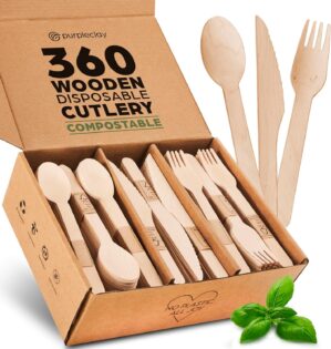 PURPLECLAY Wooden Disposable Utensi...