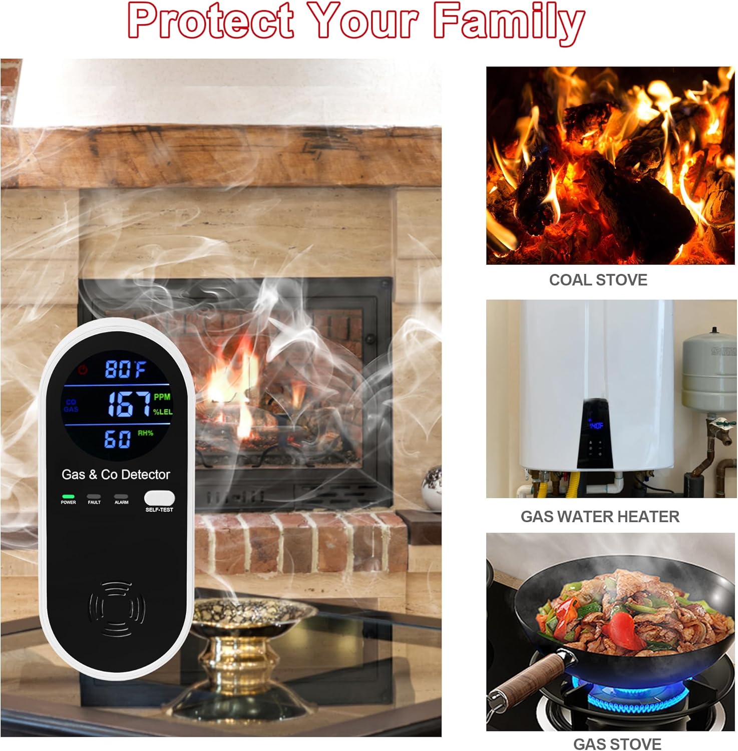 Koabbit Explosive-Gas & Carbon-Monoxide-Detectors, Plug in Carbon Monoxide Alarm,Natural Gas Detector,4-in-1 Combustible Gas & CO Detector with Fahrenheit(°F) & Humidity for Home,RV,Apartment - Image 6