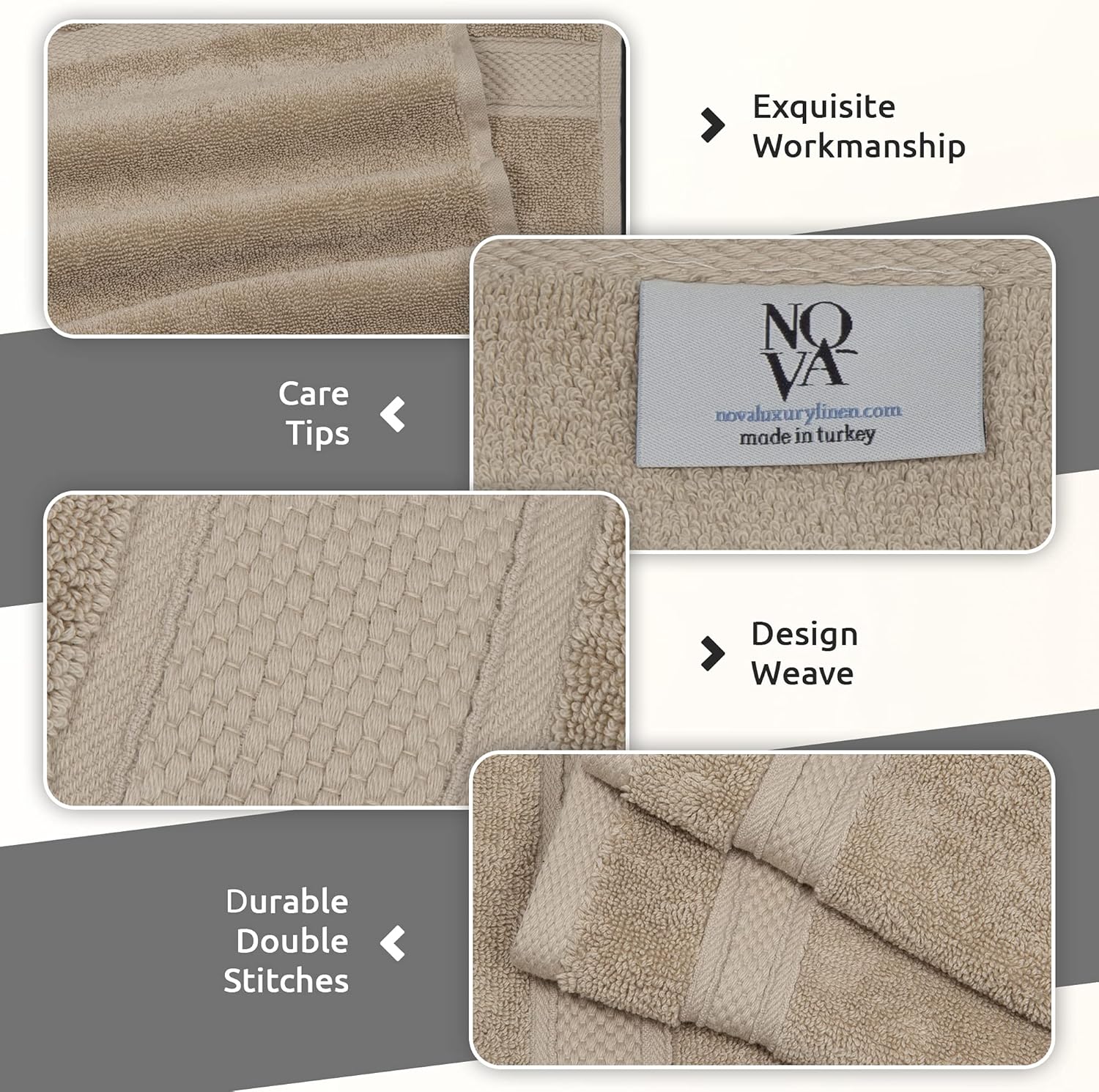 NOVA Luxury Linen - Hotel Quality Turkish Towel Set for Bathroom (6 Pcs Towel Set, Warmsand Beige) - Image 3