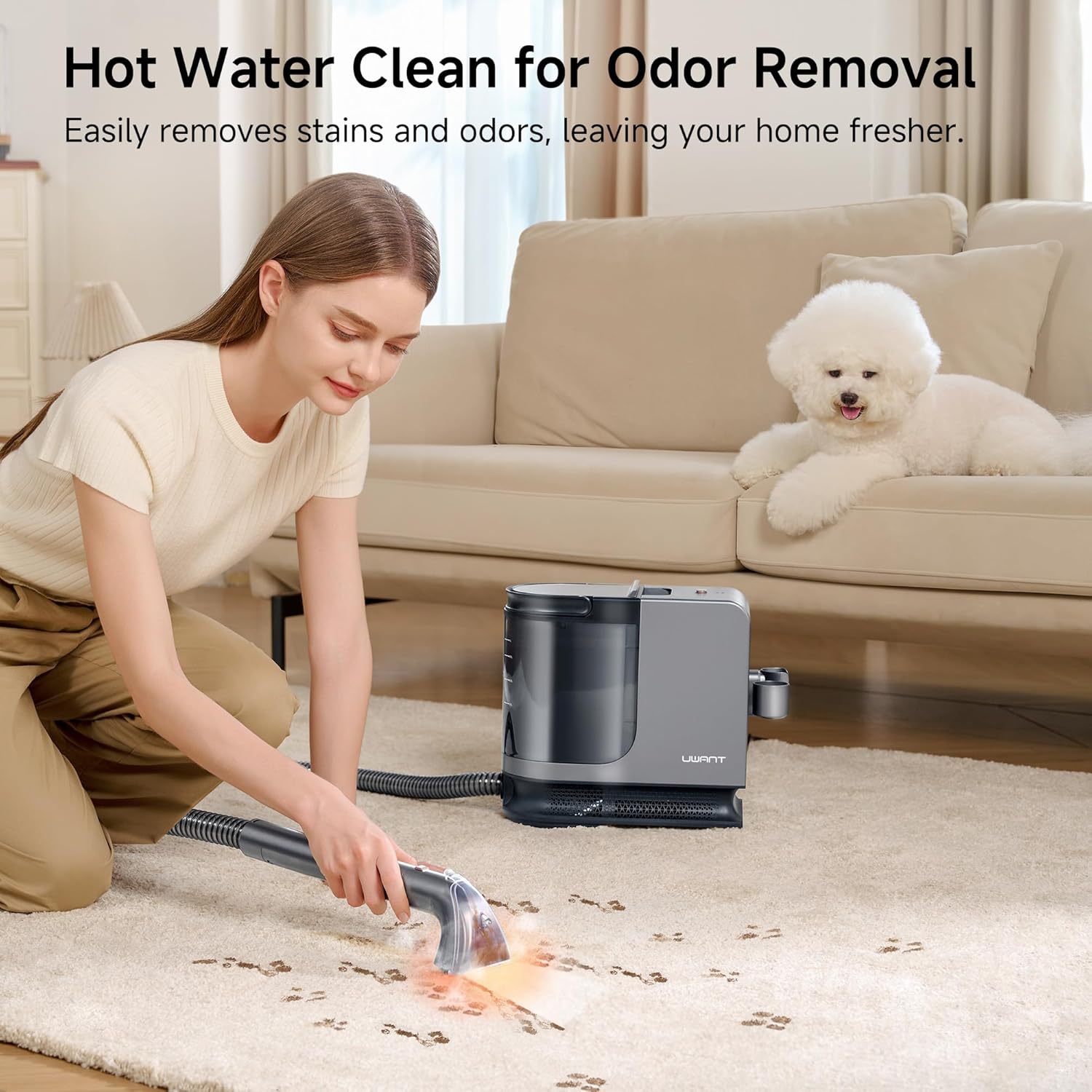 uwant Portable Carpet Cleaner with Steam& Hot Water 18Kpa Upholstery Cleaner Machine for Pets with Cleaning Tools& Solution Carpet Steam Cleaner for Cars,Couch,Furniture - Image 5