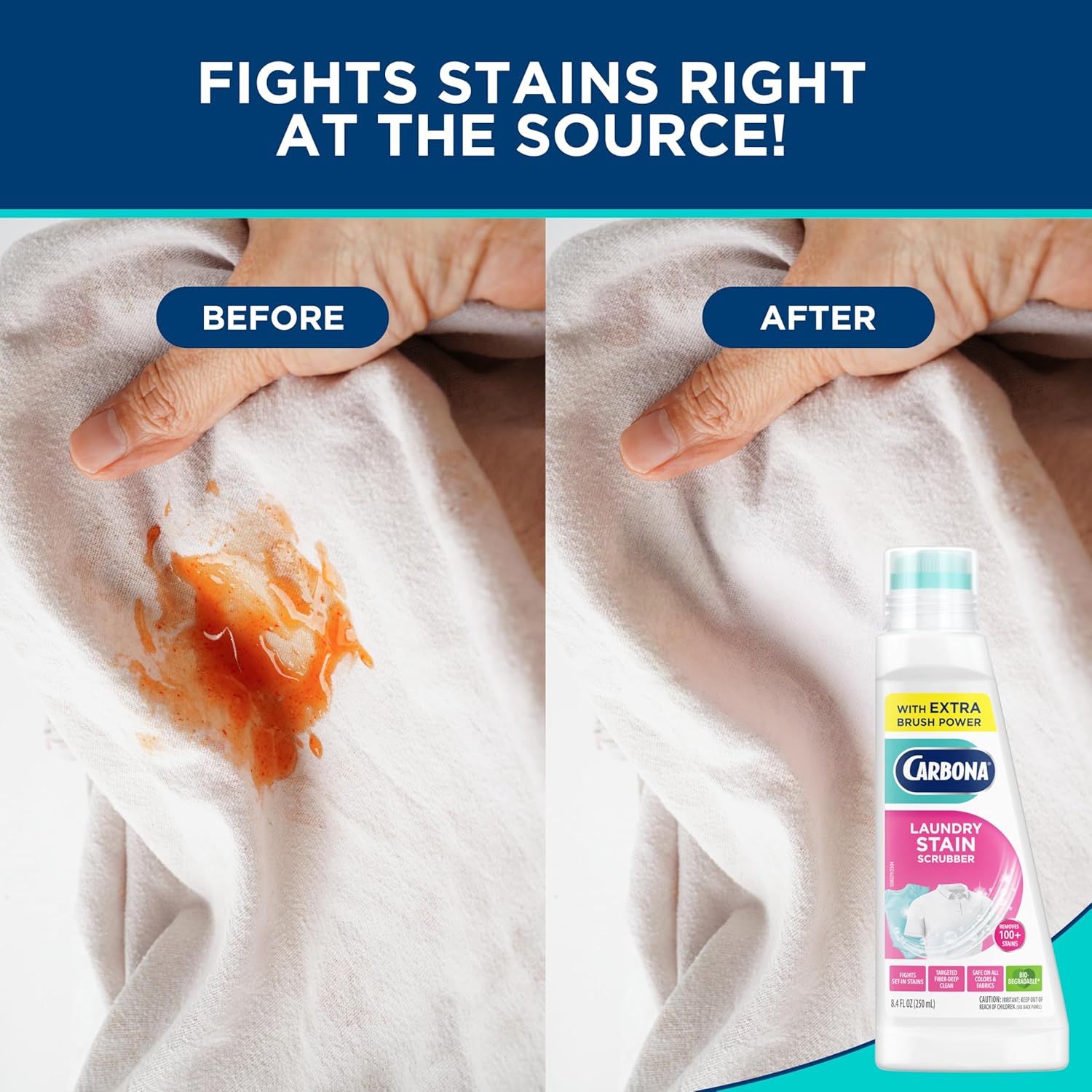 Carbona Laundry Stain Scrubber | Bio-Enzyme Stain Remover | Eliminates Fat, Oil, Blood, Milk, Fruit, Ketchup, Vegetables & Baby Food Stains | Save On Skin & Washable Fabrics | 1 Pack, 8.4 Fl Oz - Image 2