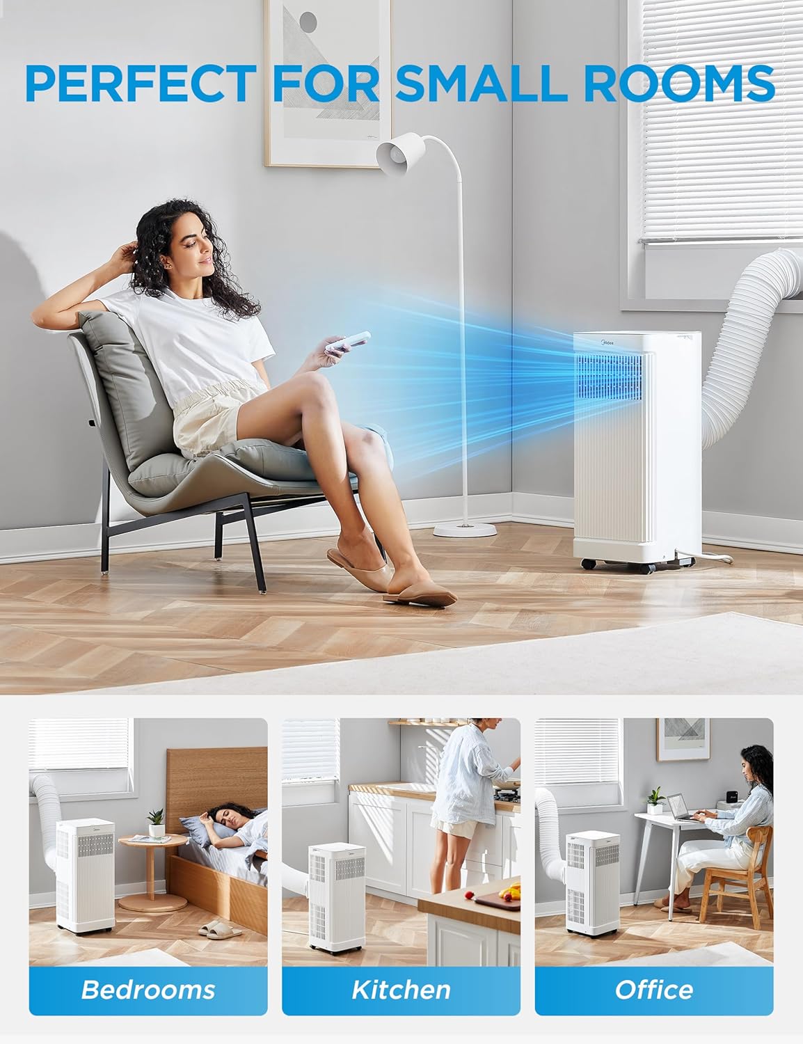 Midea 10,000 BTU ASHRAE (7,100 BTU SACC) Portable Air Conditioner, Smart Control, Cools up to 300 Sq. Ft., with Dehumidifier & Fan mode, Easy- to-use Remote Control & Window Installation Kit Included - Image 3