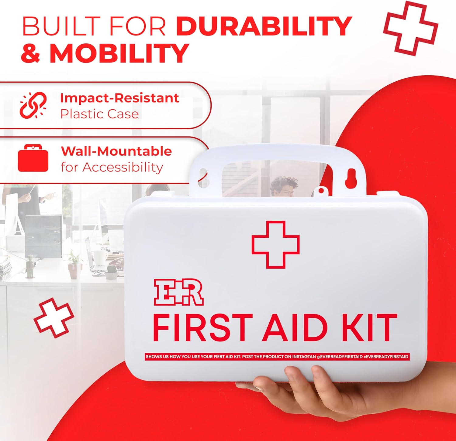 Class B OSHA ANSI Compliant First Aid Kit – Emergency Medical Supplies in Wall-Mountable Plastic Case for Workplace, Office, Home – 190 Piece - Image 5