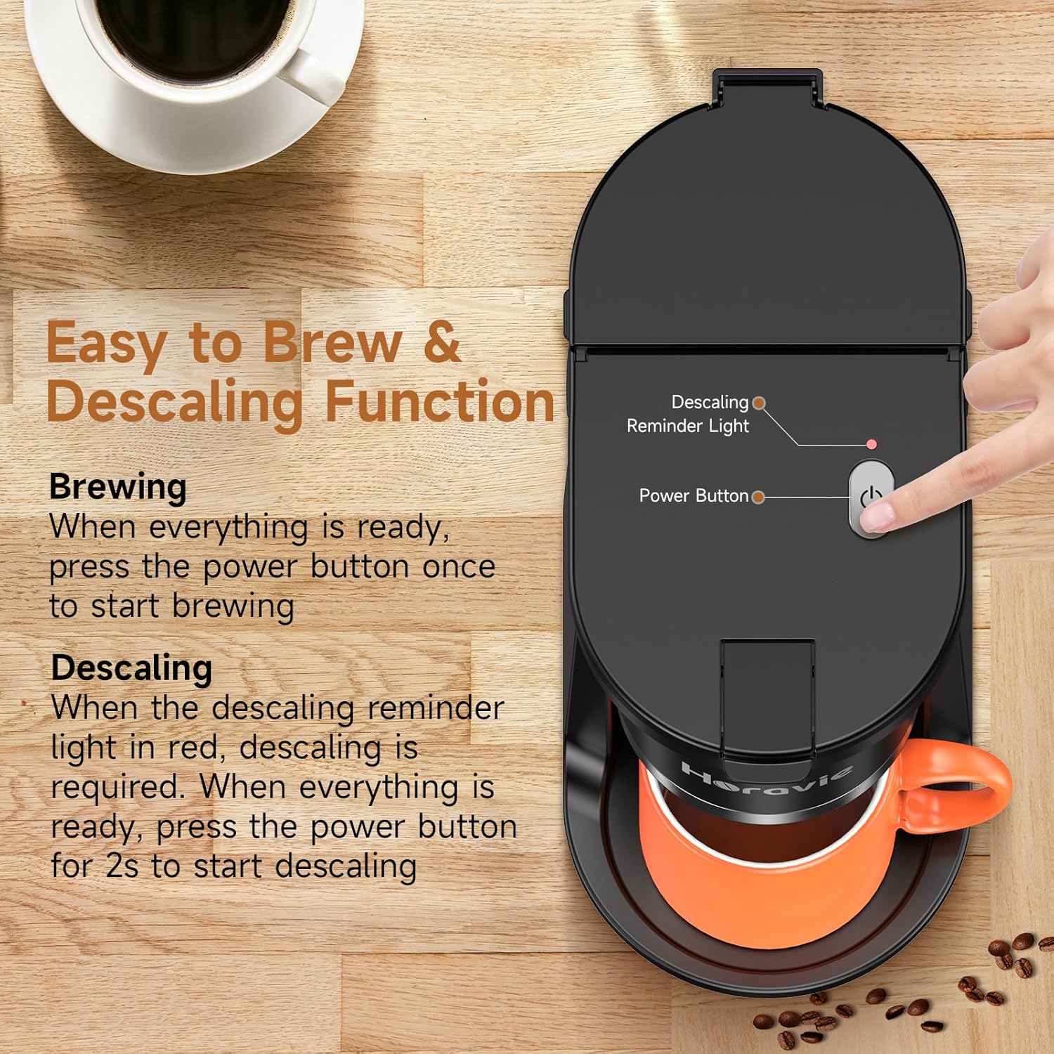 Small Single Serve Coffee Maker, Fast Brew One Cup Coffee Machine for K Cup and Grounds, 6 to 12 oz. Brew Sizes, Capsule Coffee Machine with Descaling Reminder and Viewing Tank, Black - Image 5