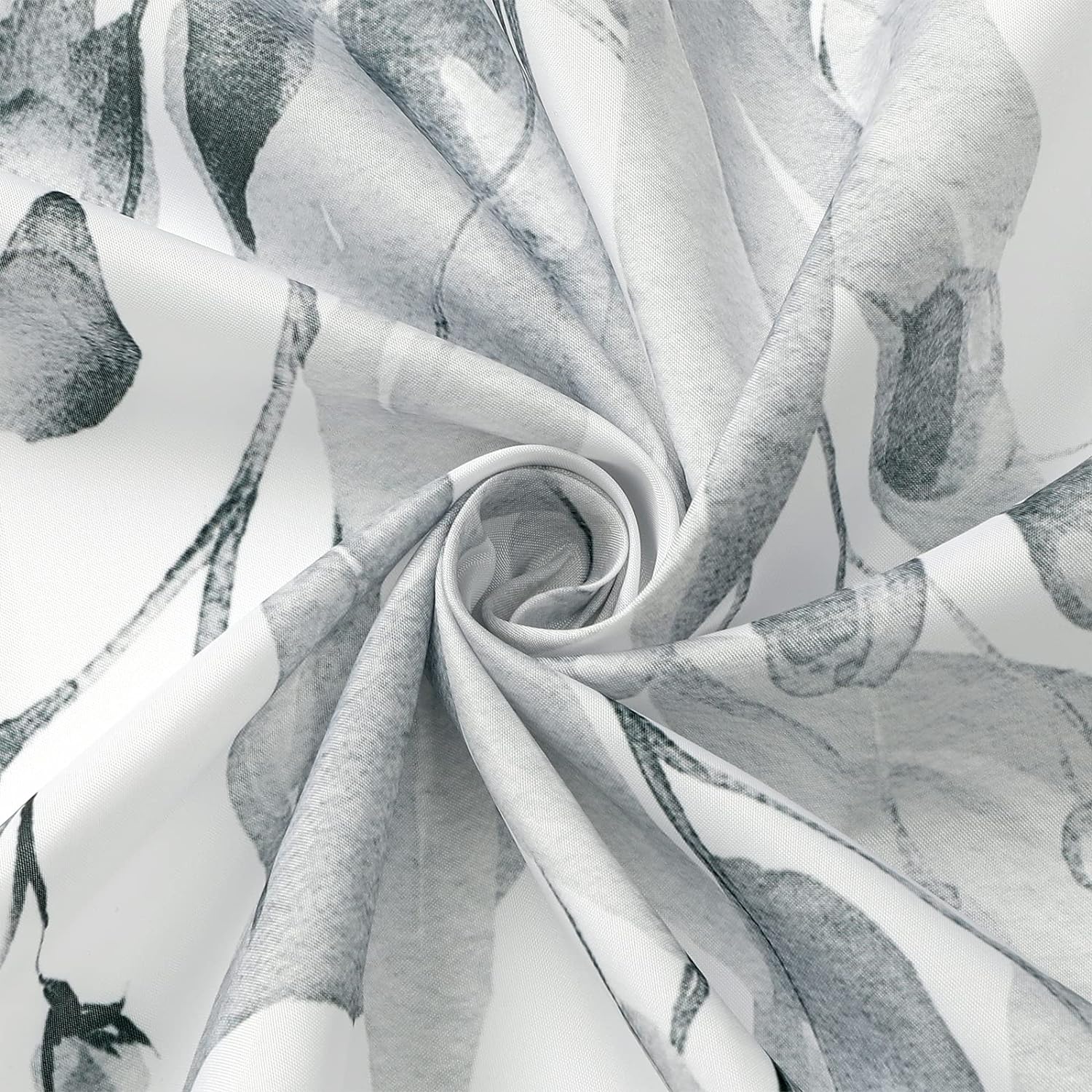 Gibelle Grey Eucalyptus Shower Curtain, Watercolor Plant Leaves with Floral Bathroom Shower Curtain Set, Gray White, 72x72 - Image 6