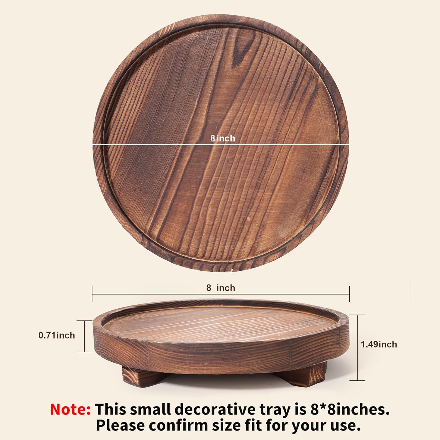 Round Wooden Decorative Tray - Rustic Wood Soap Tray for Kitchen and Bathroom Counter Organizer, Farmhouse Kitchen Decor Wooden Riser for Soap Dish, Perfume, Candle, Potted - Image 2