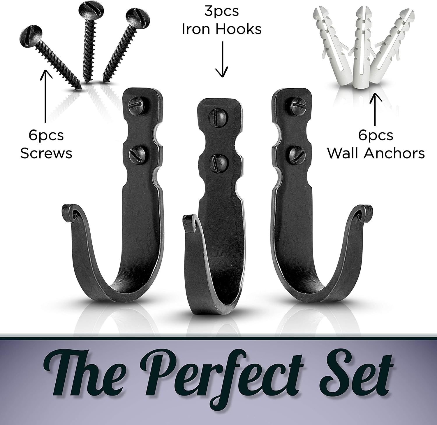 Decorative Hooks for Wall - Metal Wall Hooks for Hanging Coats, Hats & Bags, Rustic Towel Hooks for Bathrooms or Kitchen - Wrought Iron Farmhouse Hangers - Pack of 3, Black - 3.3x2x0.8 Inches - Image 4