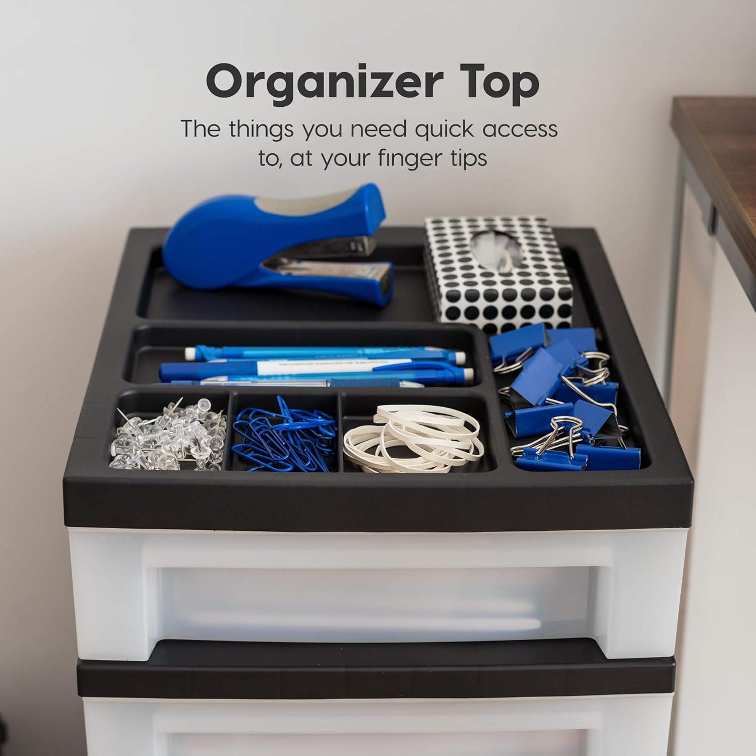 IRIS USA Plastic Drawer Storage Organizer Rolling Cart, with Wheels Casters, 4-Drawers, for Classroom Art Craft Supplies Dresser Closet Bathroom Laundry Room, Black/Pearl - Image 5