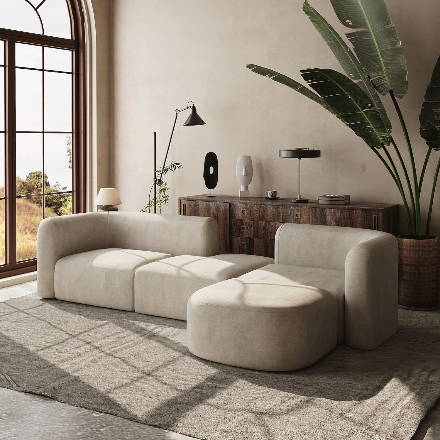 Acanva Luxury Modern Tight Curved Back Velvet Sofa, Minimalist Style Comfy Couch for Living Room Apartment, 4 Seater Modular Sectional, Cream - Image 3