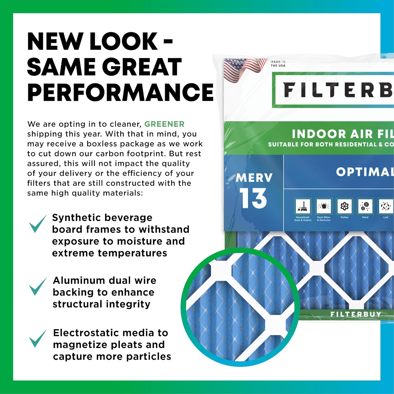 Filterbuy 20x20x1 Air Filter MERV 13 Optimal Smoke & Allergy Defense (4-Pack), Electrostatic Pleated HVAC AC Furnace Filters Replacement, Made in USA (Actual Size: 19.50 x 19.50 x 0.75) - Image 3