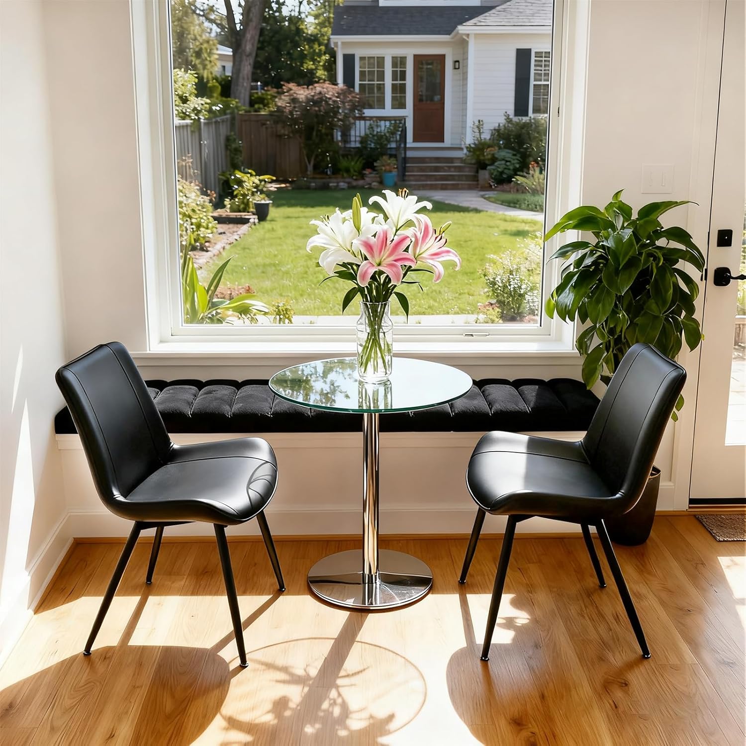 Brage Living Dining Chairs Set of 2, PU Leather Modern Armless Kitchen Dining Room Chairs, Upholstered Accent Side Chairs with Metal Legs (Black) - Image 9