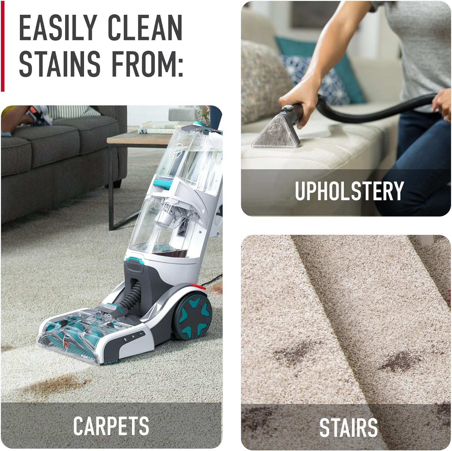 Hoover SmartWash+ Automatic Carpet Cleaner Machine for Carpet and Upholstery, Deep Cleaning Carpet Shampooer Machine, Pair with a Hoover Carpet Cleaner Solution for a Bright, Refreshed Home - Image 5