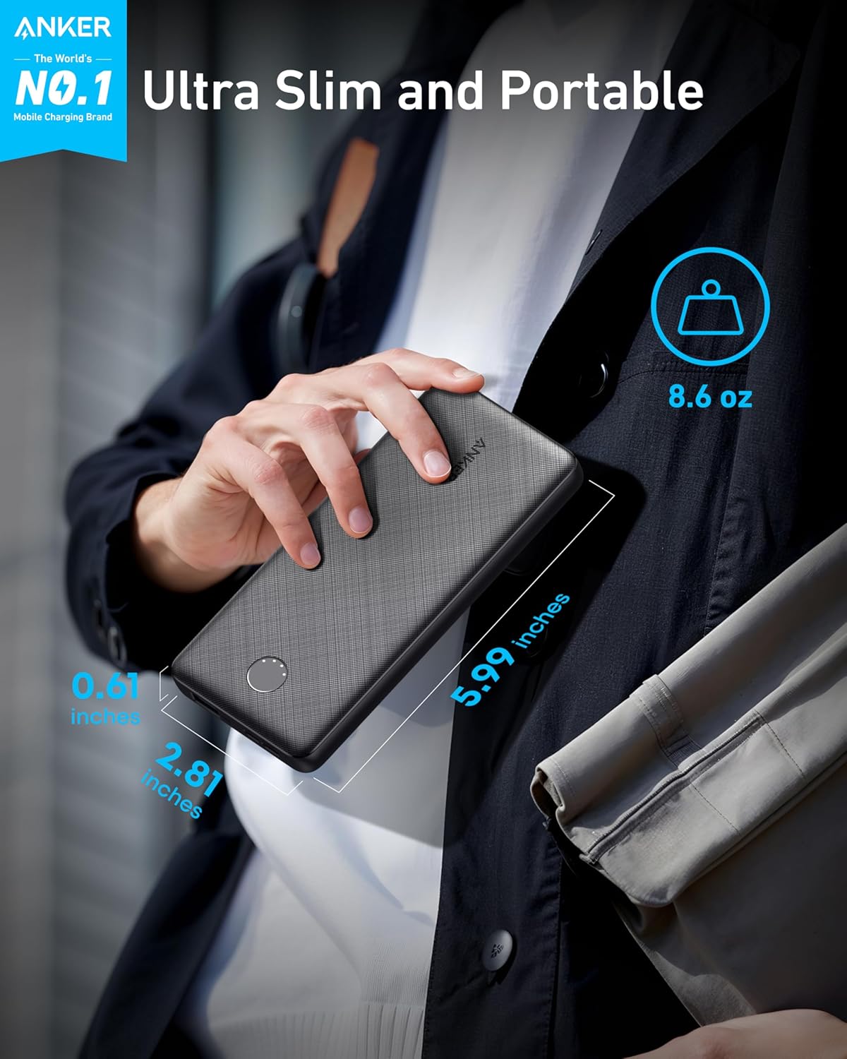 Anker Power Bank(PowerCore 10K), Compact Travel-Ready 10,000mAh Battery Pack with PowerIQ Charging Technology, 5V/3A High-Speed Charging for iPhone, iPad,and More (1, Black) - Image 2