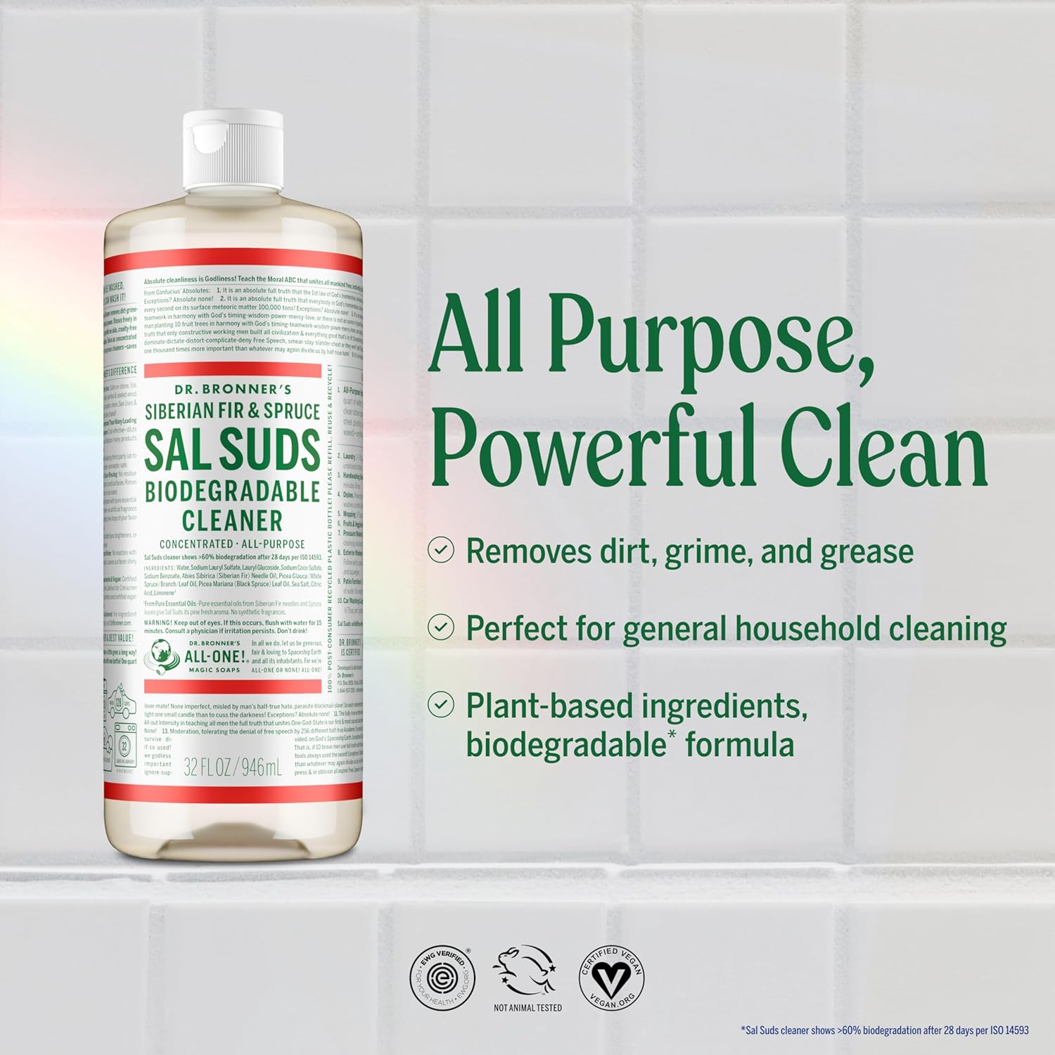 Dr. Bronner's - Sal Suds Biodegradable Cleaner (32oz, 2-Pack) – Concentrated All Purpose Cleaning Solution & Mop Soap, For Floors, Laundry & Dishes – Powerful Formula Made with Plant-Based Surfactants - Image 2