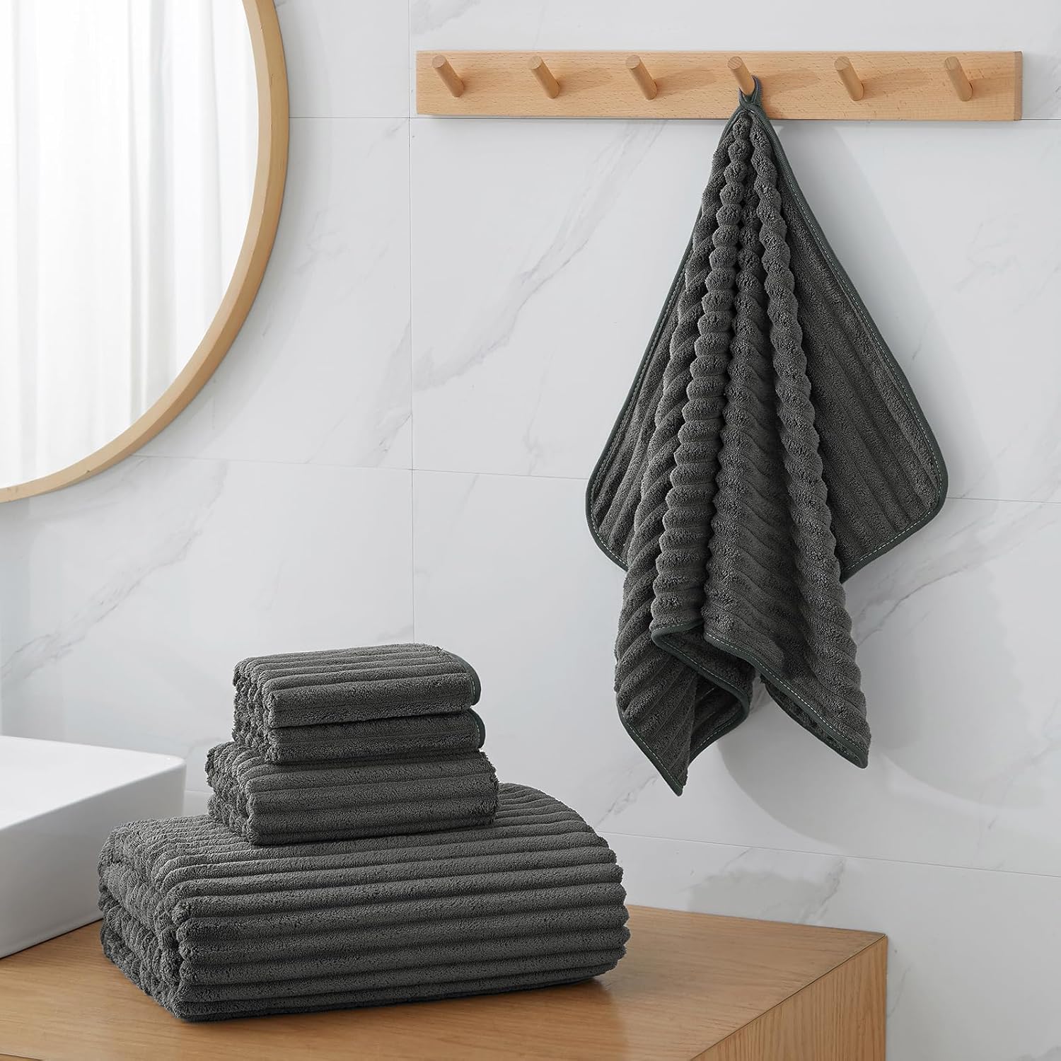 Extra Large Bath Towel Set of 6 (40"x80"),Oversized Bath Sheet Super Soft Highly Absorbent Microfibers Quick Dry Luxury Shower Towel for Bathroom Spa Gym Hotel Yoga (Charcoal Gray, 6Piece) - Image 4