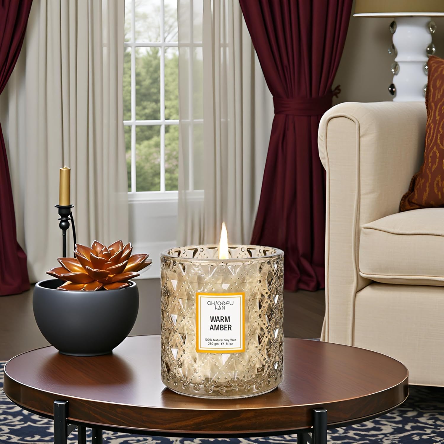 Chloefu LAN Amber Candles, Luxury Candle for Home Scented, Long Burning Time, Holiday Gifts, All Natural Soy Wax Decorative Candles, Scented Candle Gifts for Men&Women, 8.1oz - Image 3