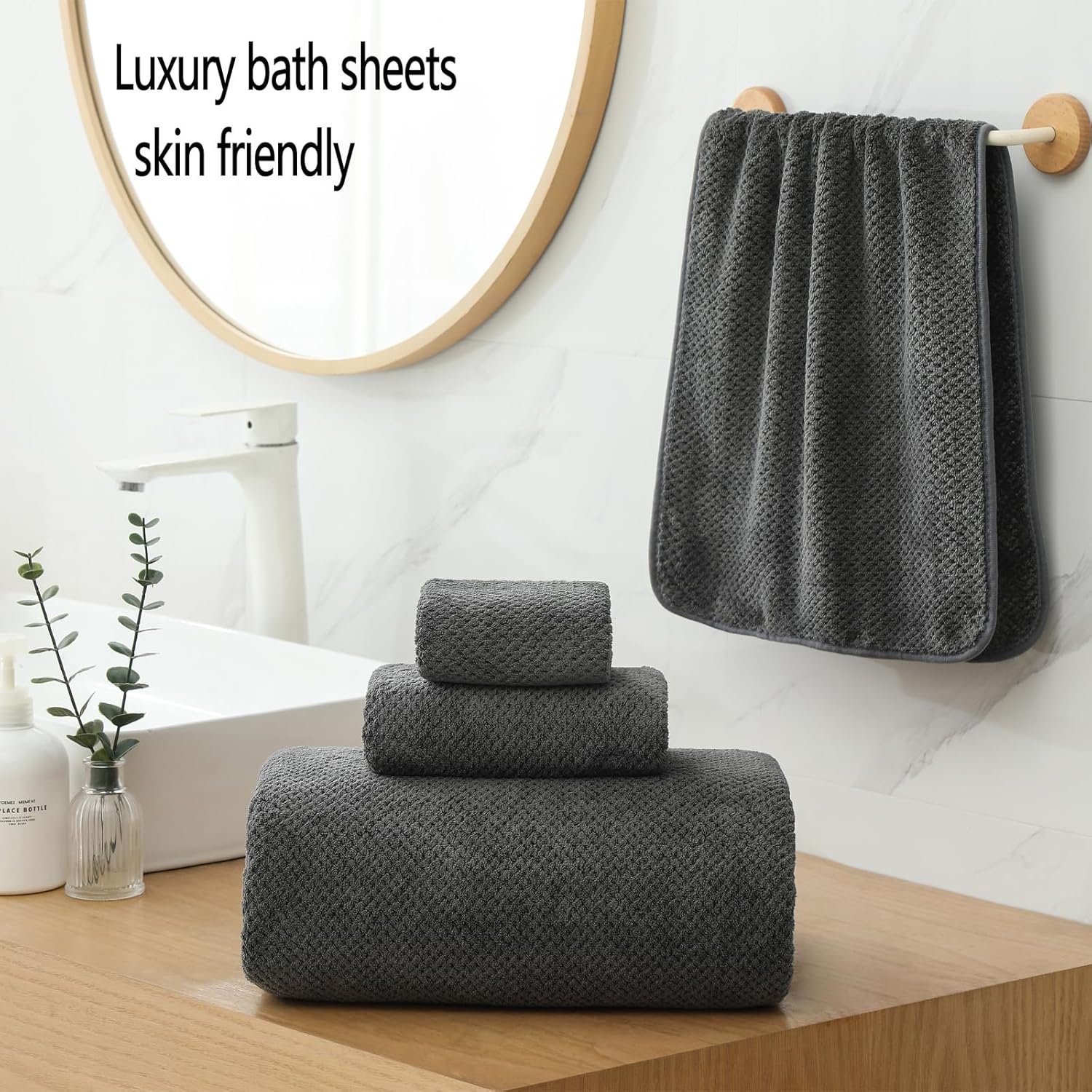 YTYC Towels, 39x78 Inch Oversized Bath Sheets for Adults Luxury Extra Large Bath Towels Sets of 6 Super Soft Shower Towels for Bathroom Microfiber 80% Polyester(Charcoal Grey,6 Piece) - Image 4