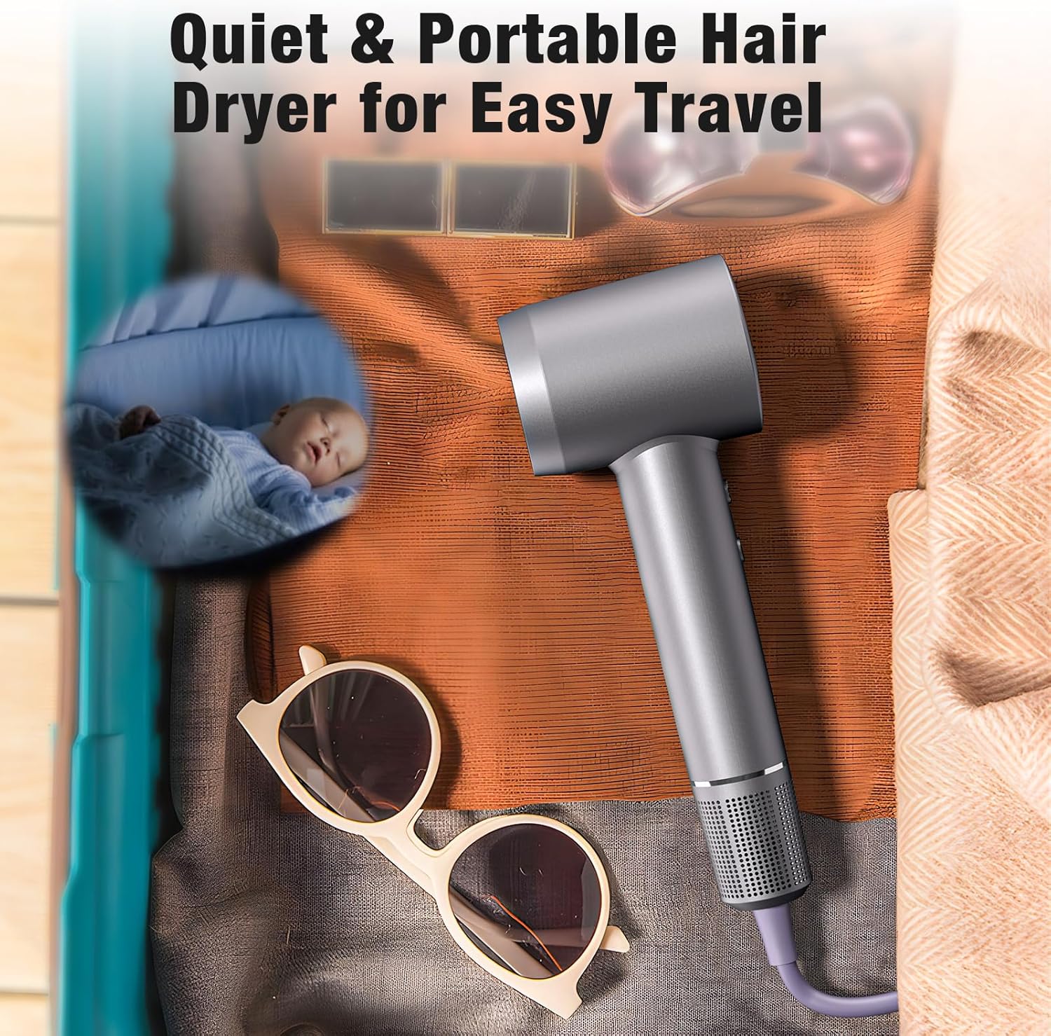 Hair Dryer, 160000 RPM Portable Professional Ionic Hair Dryer with 500 Million Negative Ions, Fast-Drying, Low Noise with Diffuser & Nozzle, Lightweight for Home and Travel - Image 6