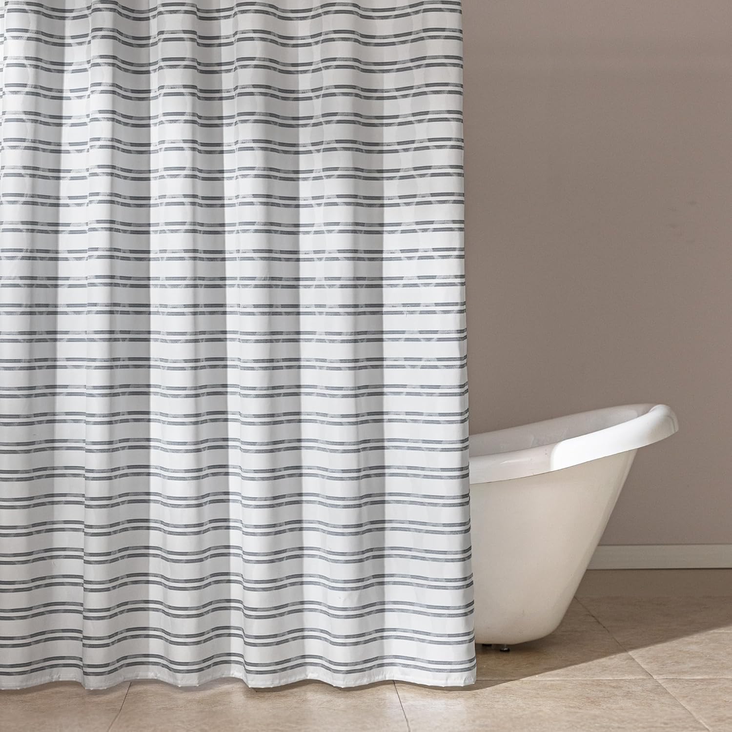 Amazon Basics Geometric Jacquard Fabric Shower Curtain for Bathroom, Lightweight, Waterproof and Washable, 72" W x 72" L, Grey Striped
