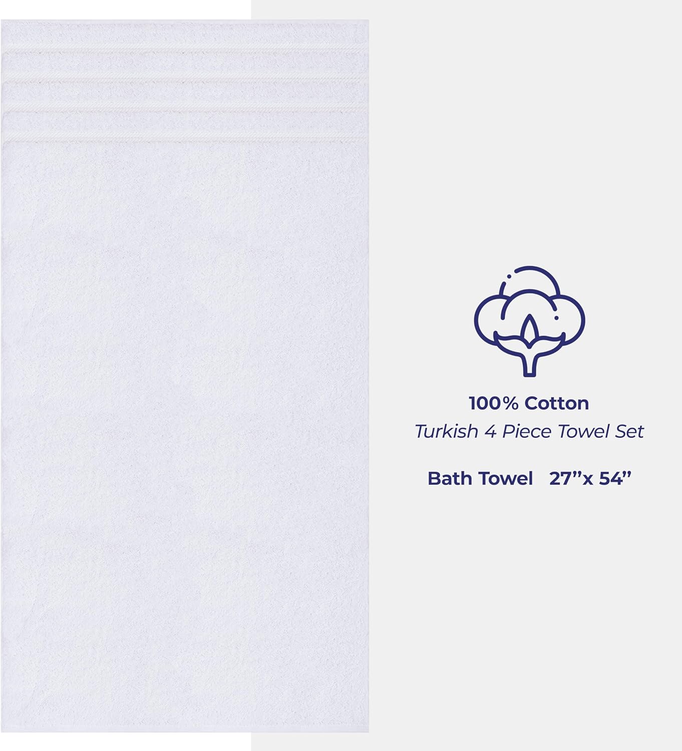American Soft Linen Luxury 4 Piece Bath Towel Set, 600 GSM 100% Cotton Turkish Bath Towels for Bathroom, 27x54 in Extra Large Bathroom Shower Towels, White - Image 4