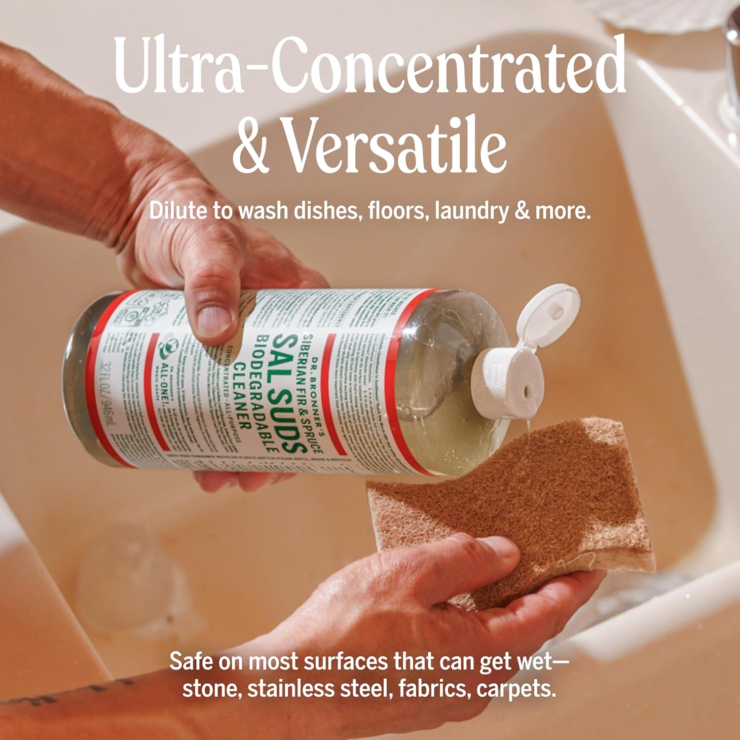 Dr. Bronner's - Sal Suds Biodegradable Cleaner (32oz, 2-Pack) – Concentrated All Purpose Cleaning Solution & Mop Soap, For Floors, Laundry & Dishes – Powerful Formula Made with Plant-Based Surfactants - Image 4