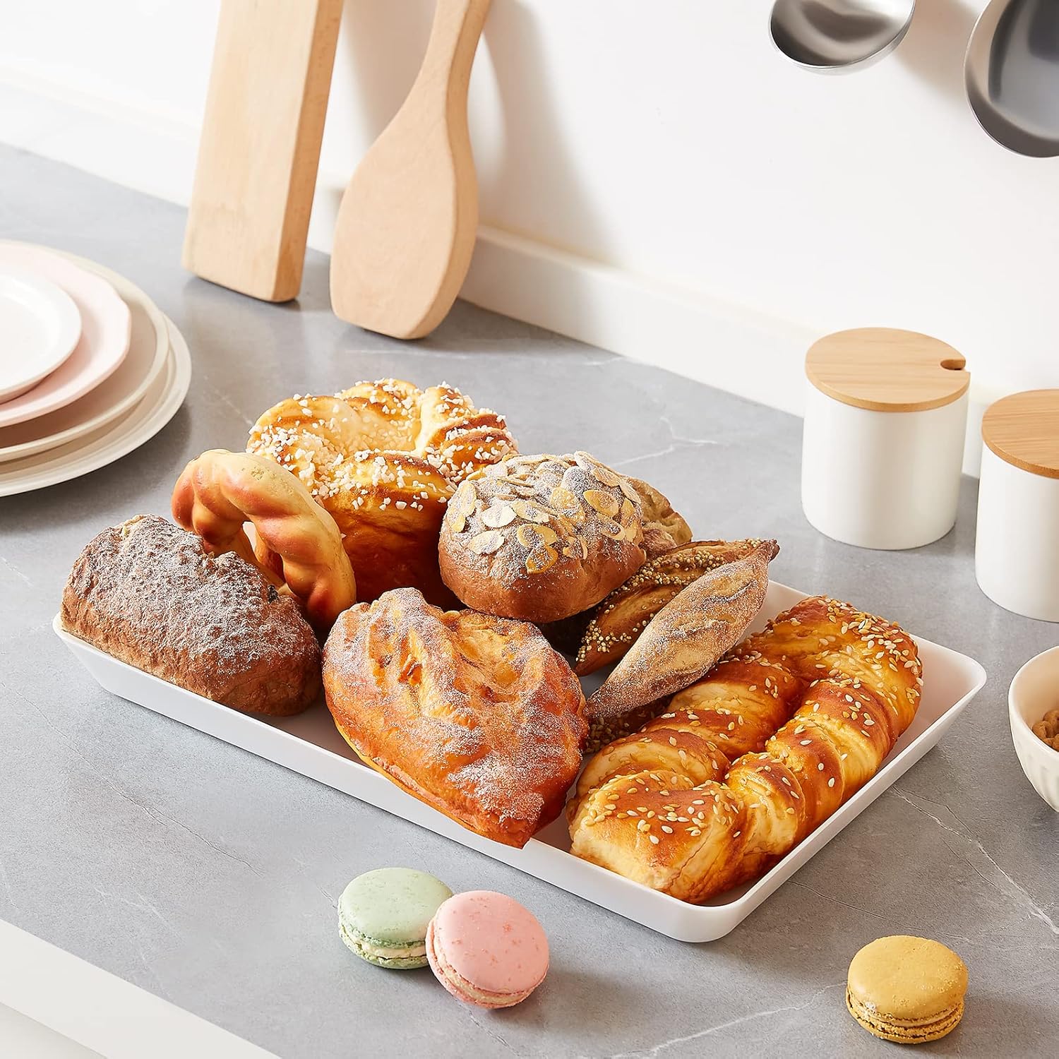 Lifewit Reusable Plastic Serving Tray, 15" x 10" White Platters for Party, Large Tray Dishes for Serving Food, Buffet, Snacks, Fruit, Rectangle, Thanksgiving Christmas Essentials, 3 Sets, BPA Free - Image 6