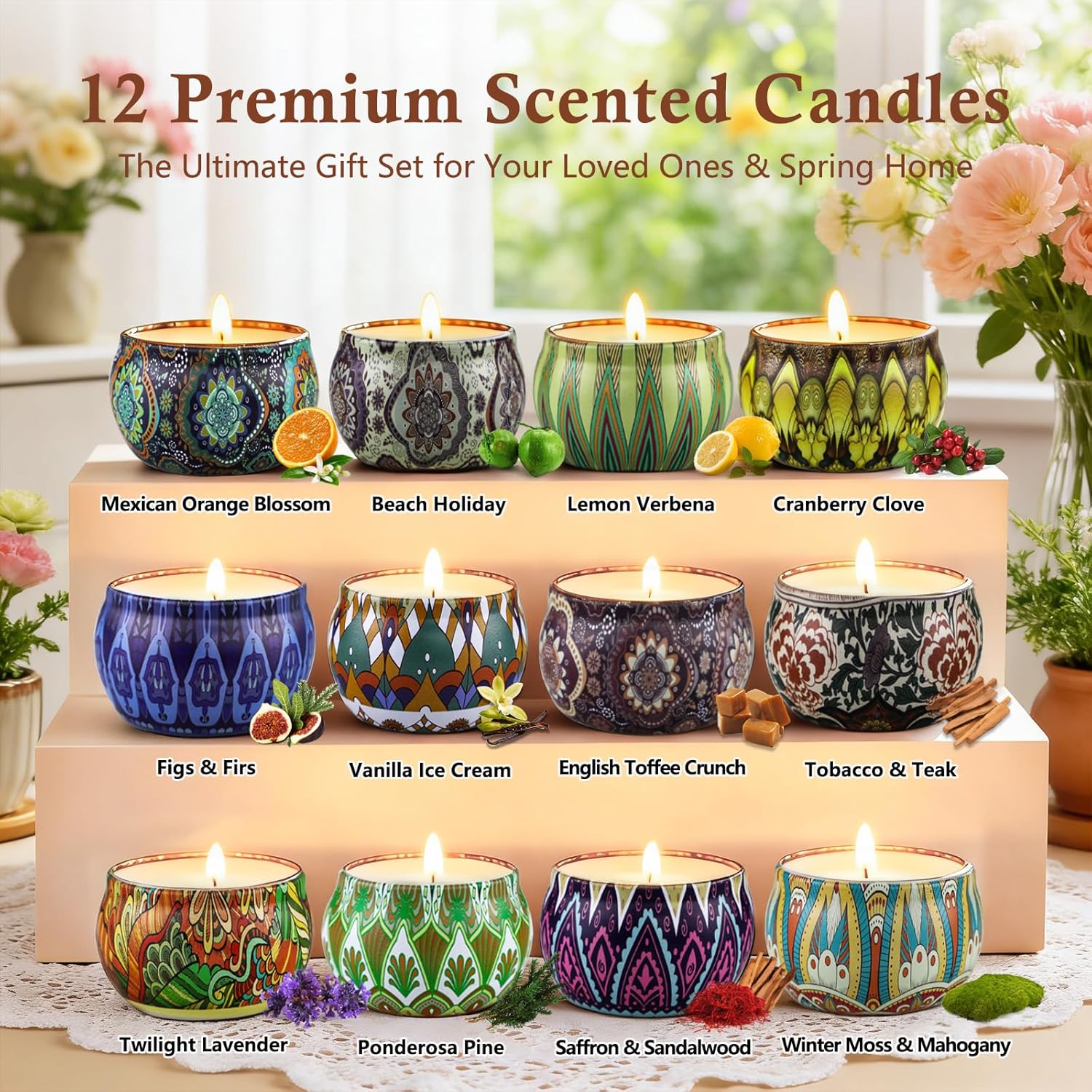 Scented Candles Gift Set,12 Pack Candles for Home Scented, 300 Hour Long-Lasting Soy Wax Aromatherapy Candle Set, Spring Home Refresh & Housewarming Gifts for Women - Image 2