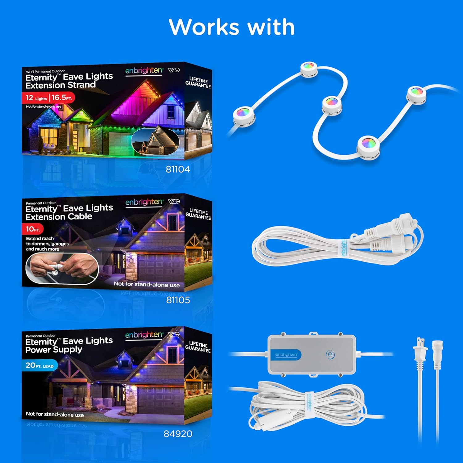 Enbrighten Vibe Eternity Permanent Outdoor Lights for House, 100 Feet, 72 RGBWIC LEDs, Close Spacing, 33lm, Color Changing, Christmas, Eave Lighting, Smart App, Works with Alexa, Google Home, 81103 - Image 8