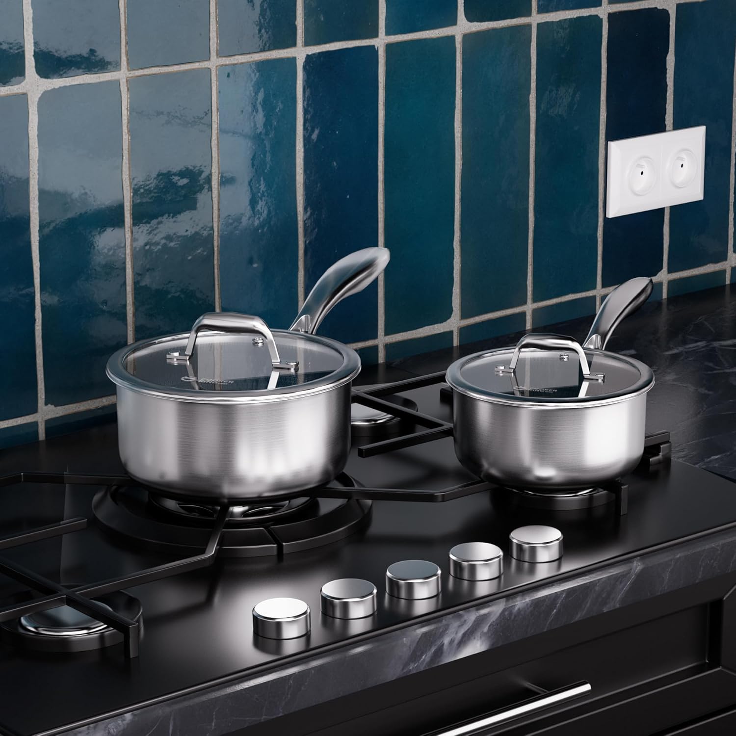 COOKER KING Sauce Pan Set, 1.5 QT & 2 QT Saucepan with Lid, Hybrid Ceramic Nonstick Saucepan, non stick Sauce pot, Stainless steel Cookware, Induction Compatible (PFAS/PFOA/PTFE Free) - Image 4
