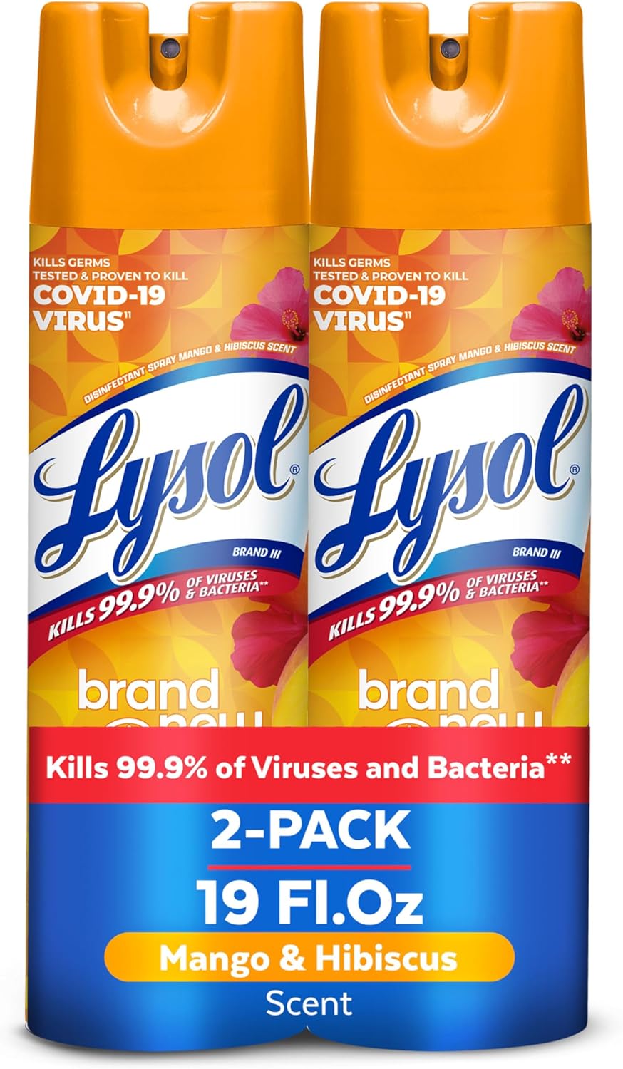 Lysol Disinfectant Spray, Sanitizing and Antibacterial Spray, For Disinfecting and Deodorizing, Mango & Hibiscus, 19 Fl. Oz (Pack of 2)