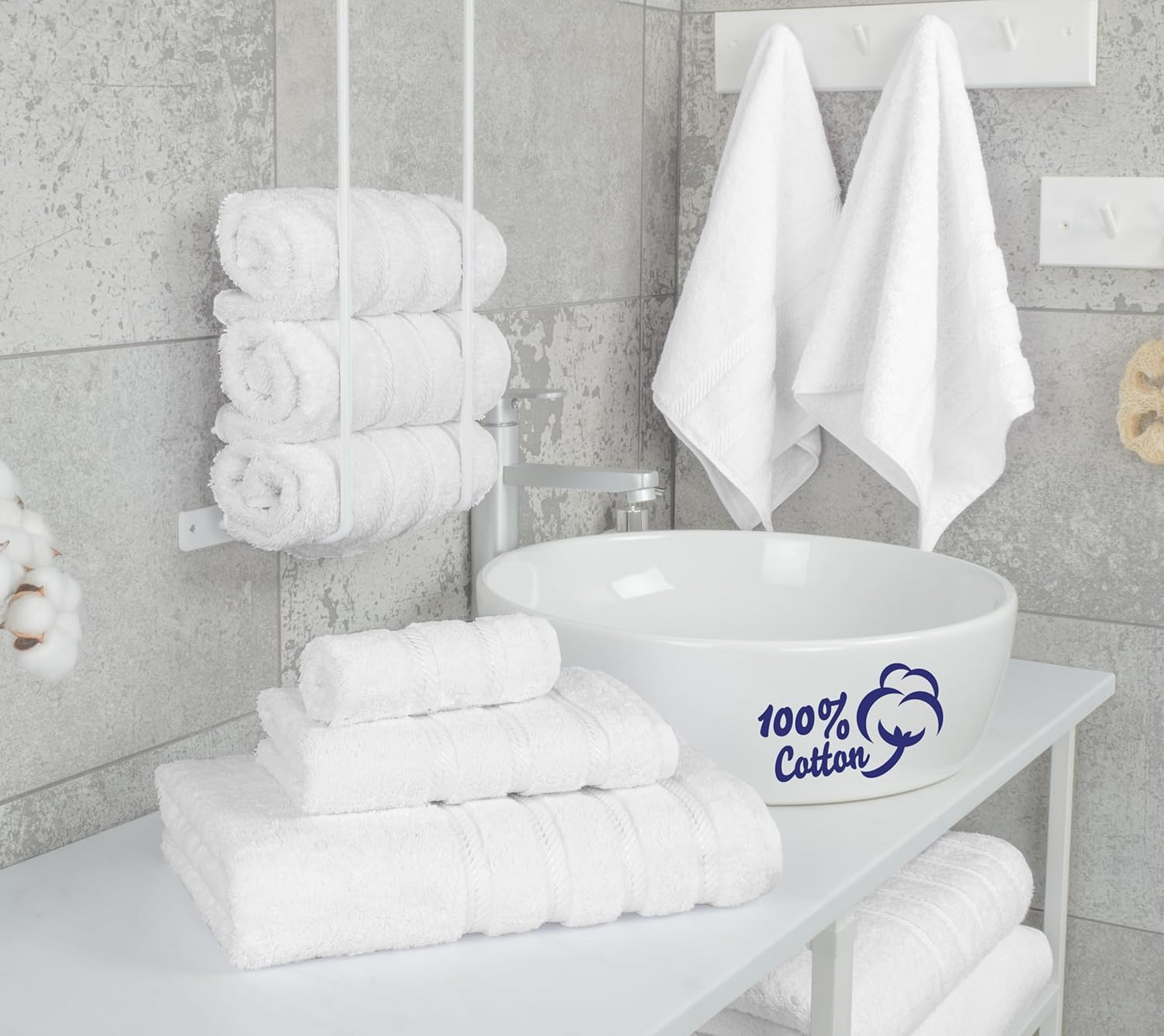 American Soft Linen Luxury 6 Piece Towel Set, 2 Bath Towels 2 Hand Towel 2 Washcloths, 600 GSM 100% Cotton Turkish Towels for Bathroom, White Towel Sets - Image 2