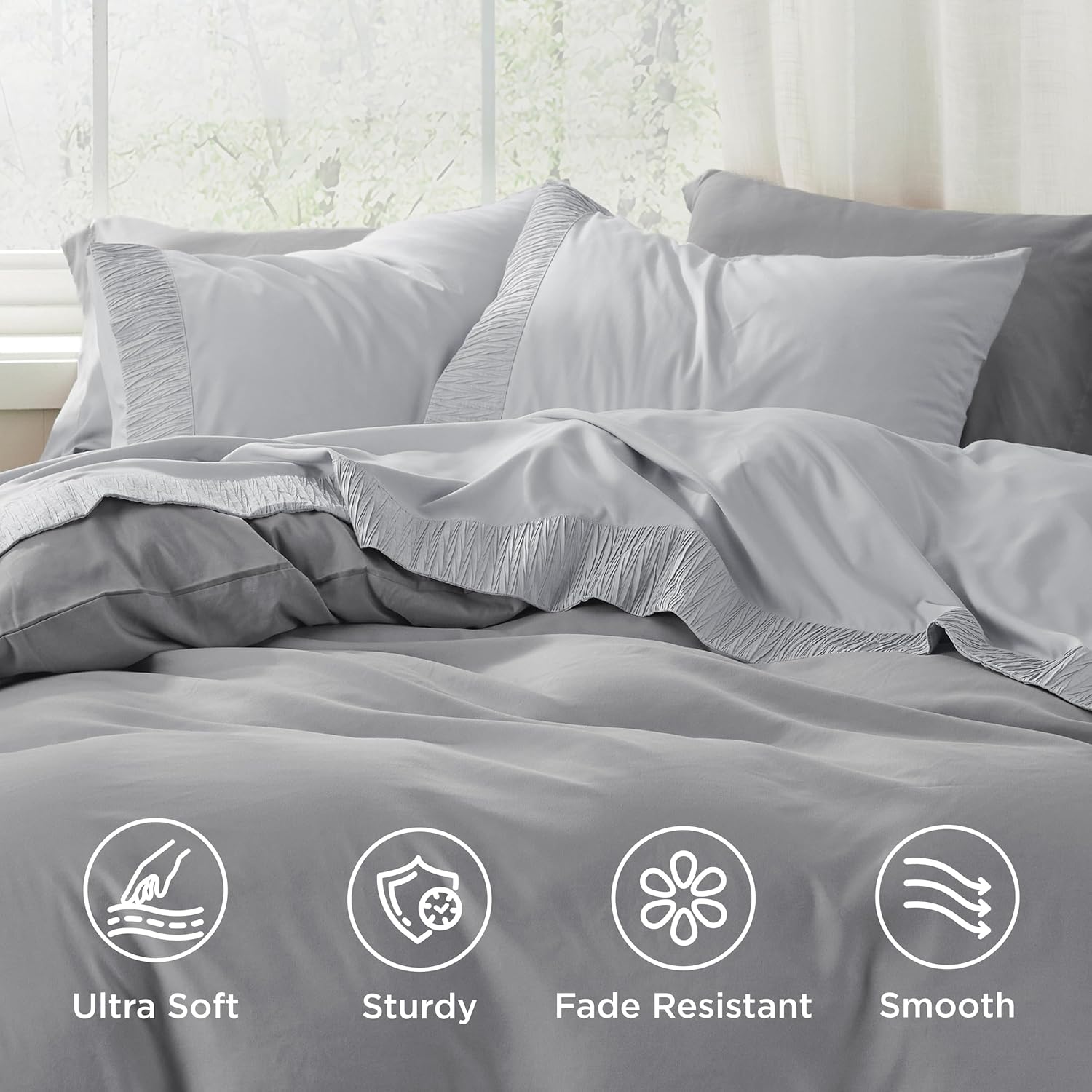 Bedsure Queen Sheet Set - 4 Pieces Soft Queen Size Sheets - Breathable & Cooling - Hotel Luxury - Easy Care Polyester Microfiber Bedding for Women, Men, Light Grey - Image 3