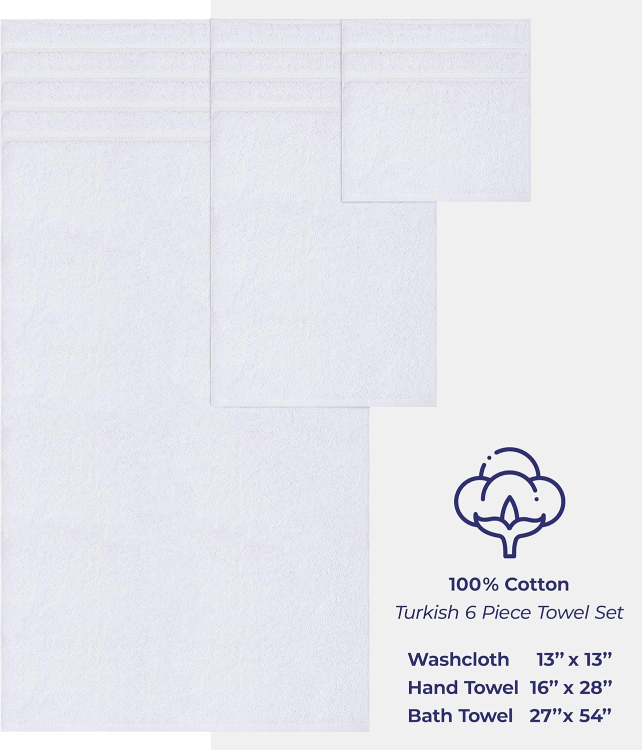 American Soft Linen Luxury 6 Piece Towel Set, 2 Bath Towels 2 Hand Towel 2 Washcloths, 600 GSM 100% Cotton Turkish Towels for Bathroom, White Towel Sets - Image 4