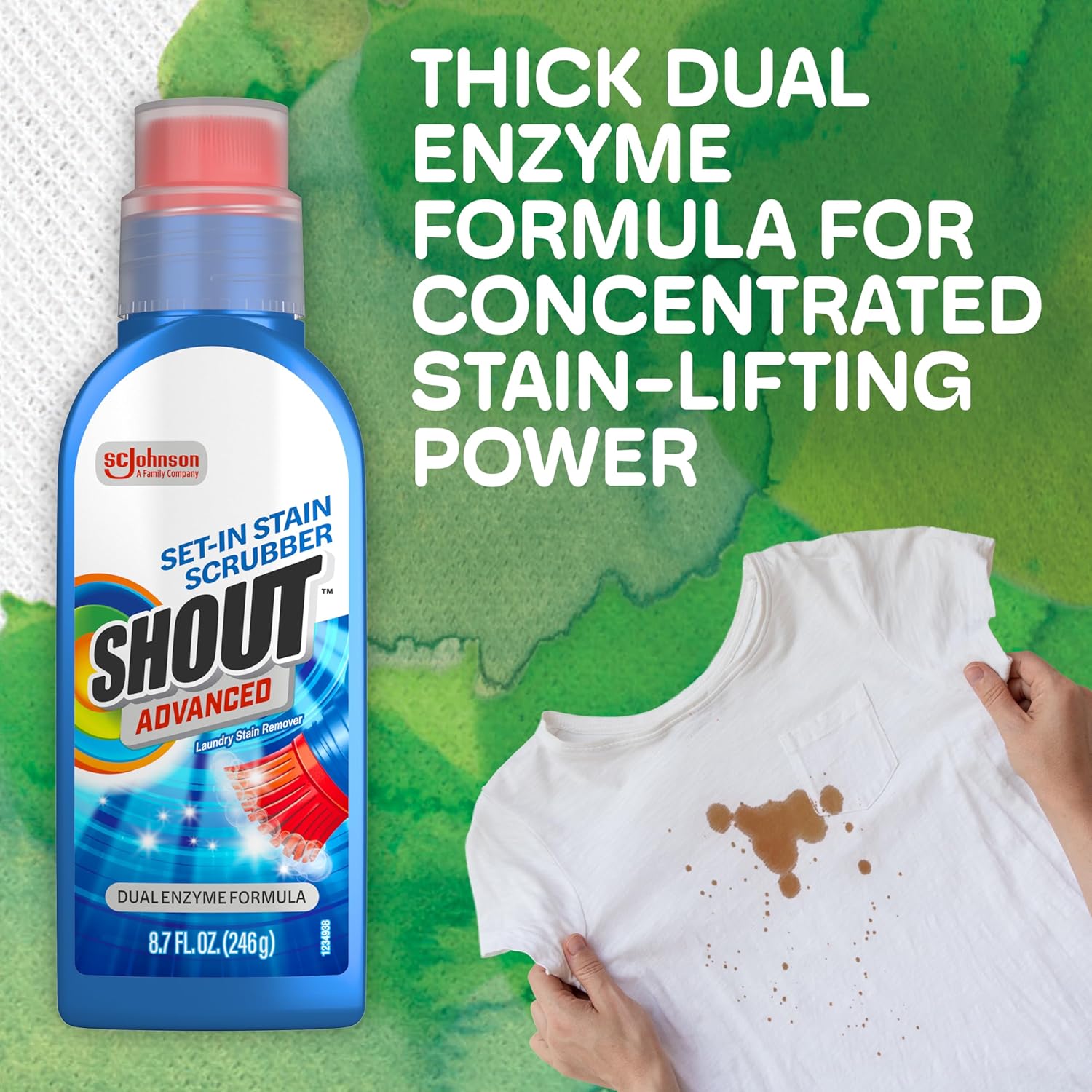 Shout Advanced Stain Remover Gel for Clothes Laundry, Ultra Concentrated Gel with Built-in Scrubber Brush for Deep Set-In stains, 8.7oz - Image 3