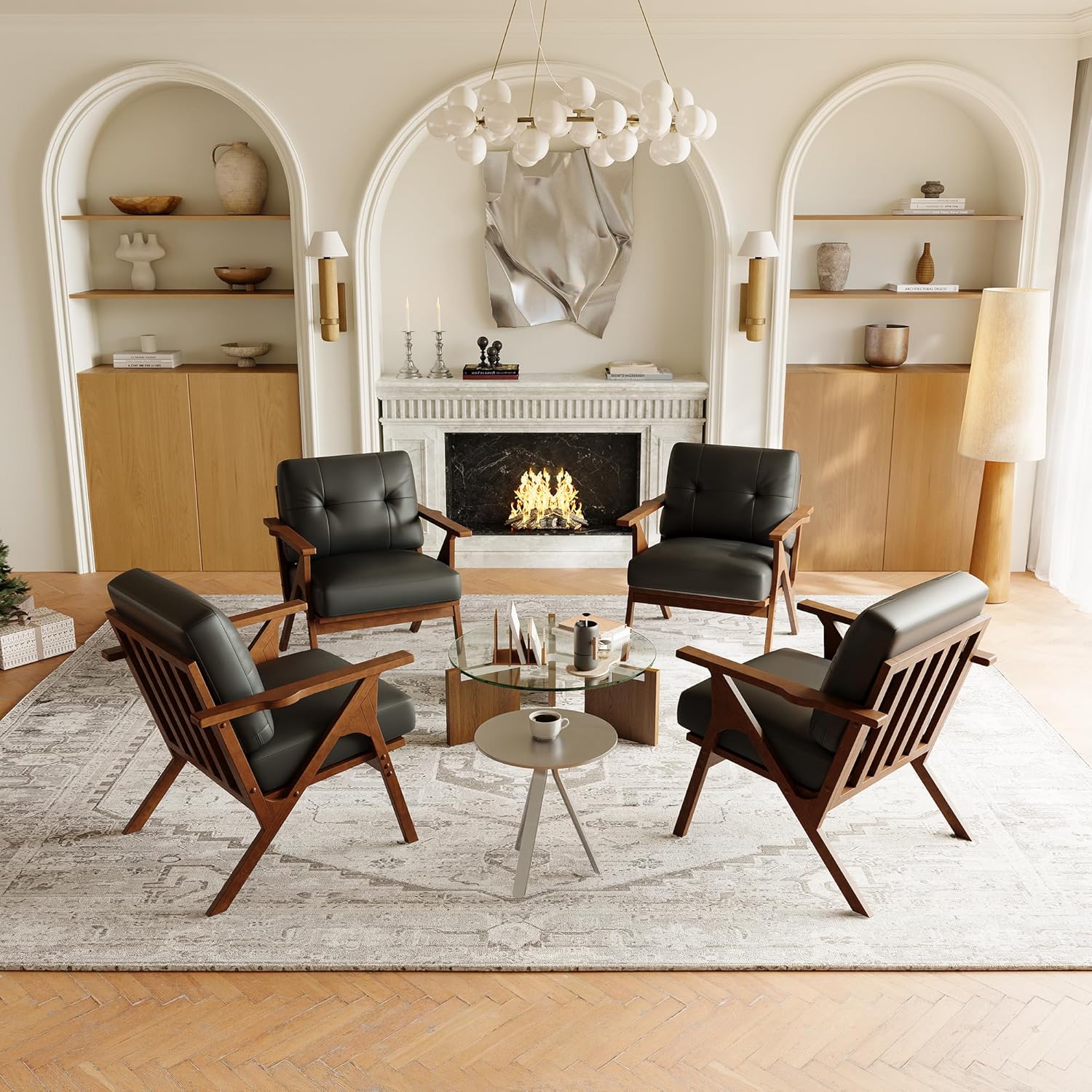 STHOUYN Black Leather Office Accent Chair Set of 2 with Wooden Arms, Comfy Guest Waiting Room Chairs, Mid Century Modern Chair, Side Arm Chairs for Living Room (Black, 2pcs) - Image 8
