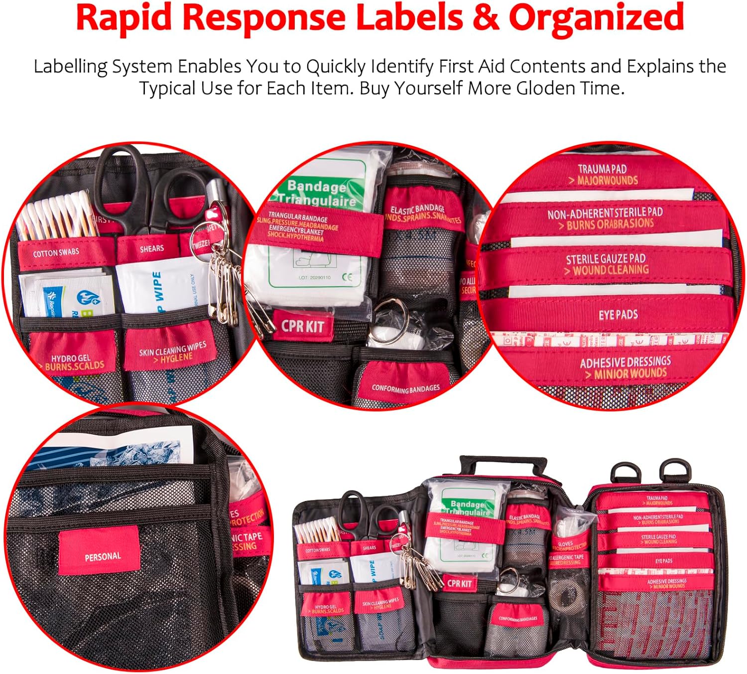 First Aid Kit, Trauma First Aid Kits with Labelled Compartments Molle System, Professional Emergency Kits for Home, Office, Car, Outdoor, Hiking, Travel, Camping - Image 2