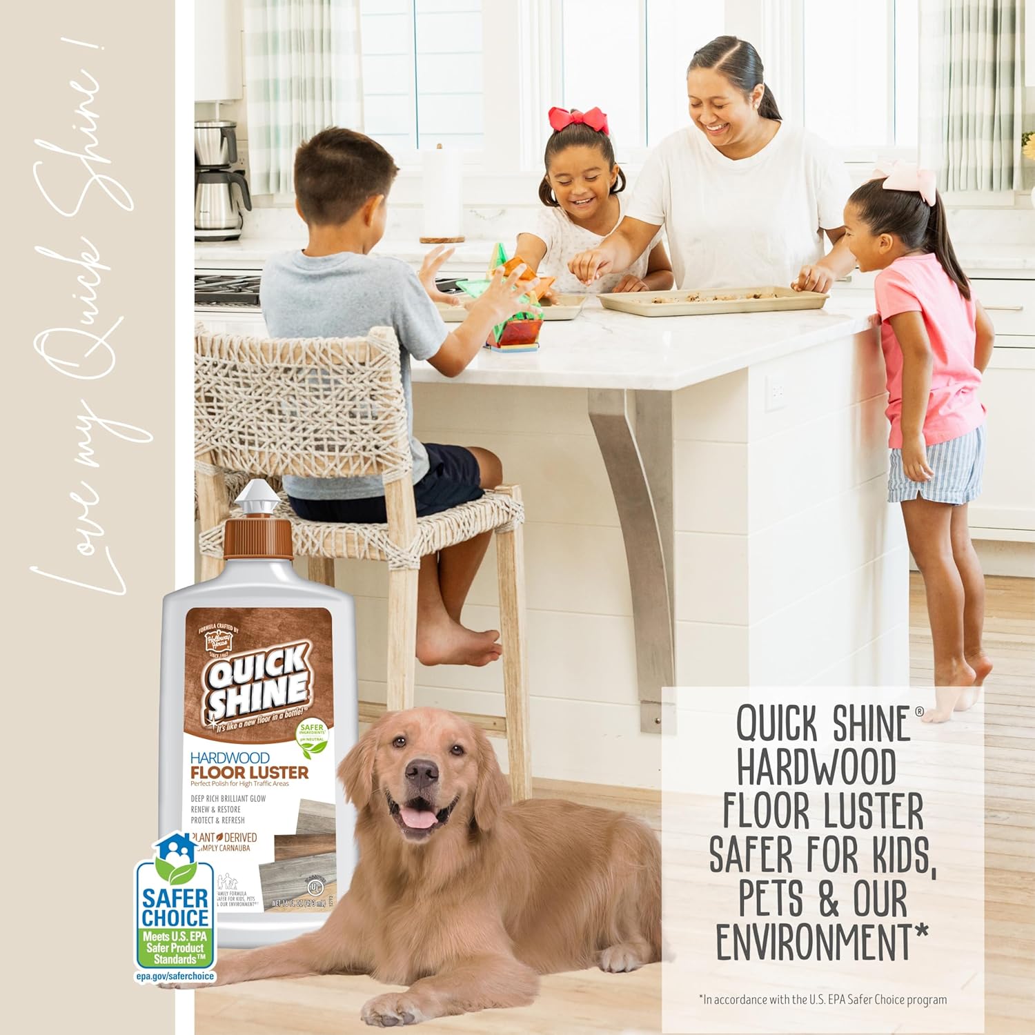 Quick Shine Ultimate Gold Clean + Polish Mop Kit | All-in-One 10 Pc Kit w/Interchangeable Attachments | Floor Polish Included | No Batteries Needed | Pro Cleaning for Hardwood Floors | 2-in-1 Mop - Image 21