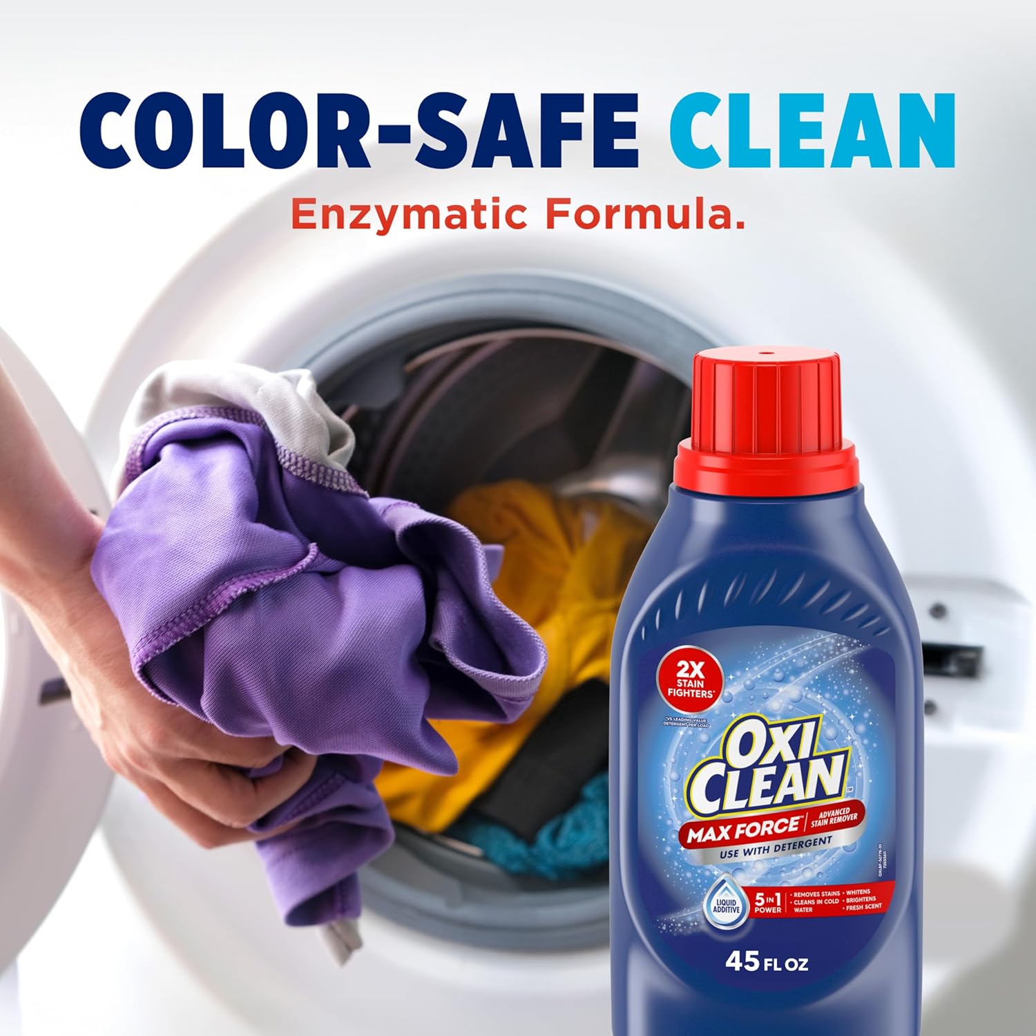 OxiClean Max Force Advanced Stain Remover Liquid, Color-Safe, Bleach-Free Kids and Baby Essential, Use with Detergent to Remove Messy Stains like Berries, Juice, Mud, Grass, 45 Fl Oz - Image 8