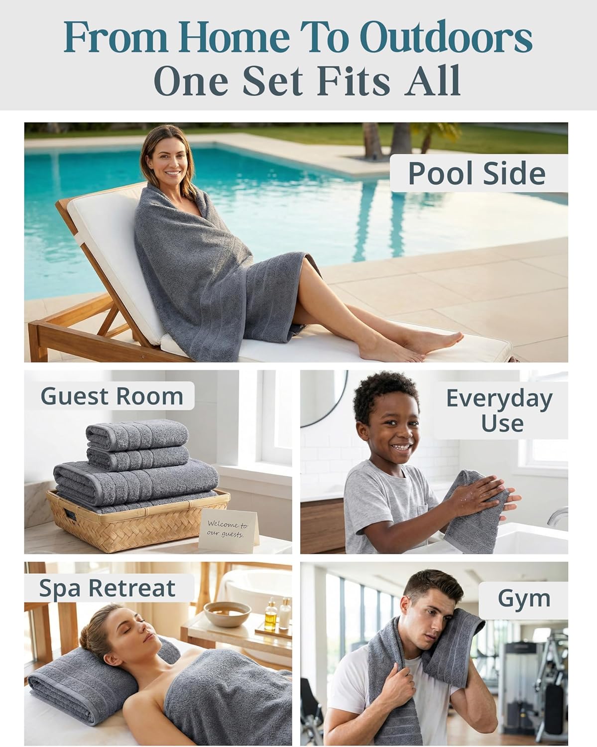 Casa Platino Cotton Towels Set for Bathroom - 18 Pc Family Pack - Super Soft & Quick Dry - 6 Bath, 6 Washcloth, 6 Hand Towels - Oeko TEX Certified, Machine Washable & Durable - Cool Grey - Image 5