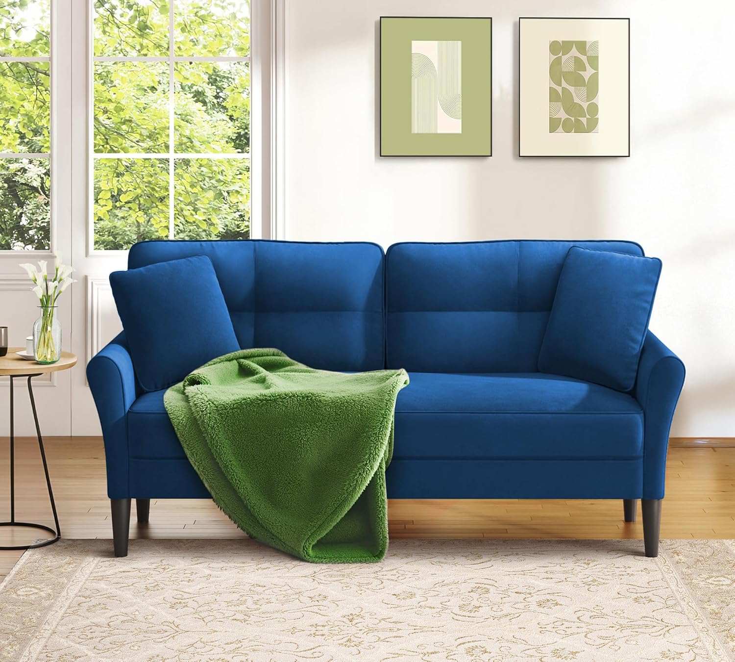 69" Loveseat Sofa, Velvet Small Couches for Small Spaces, Love Seat Couches with 2 Pillows, Tool-Free Setup Loveseats, 700lb Load Sofas for Living Room, Mini Couch for Bedroom, Comfy Sofa Couch, Blue - Image 9