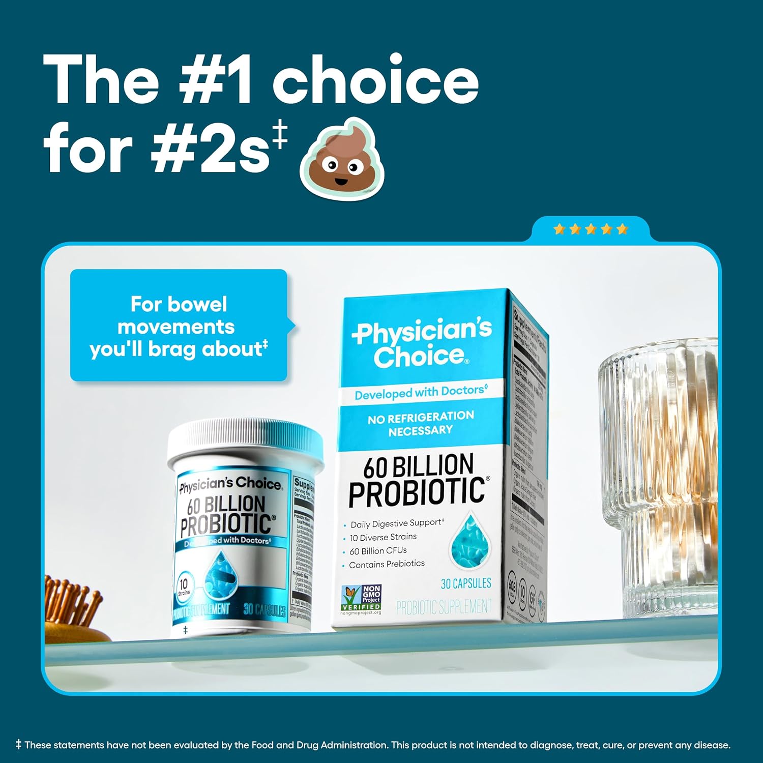 Physician's CHOICE Probiotics 60 Billion CFU - 10 Strains + Organic Prebiotics - Immune, Digestive & Gut Health - Supports Occasional Constipation, Diarrhea, Gas & Bloating - for Women & Men - 30ct - Image 2
