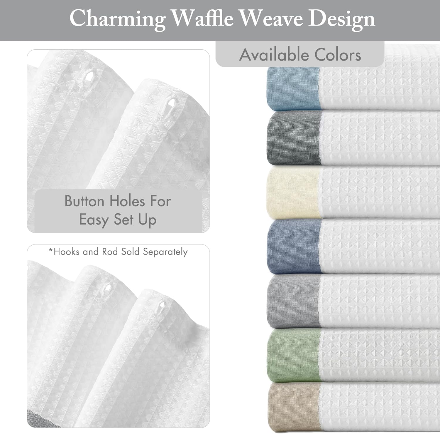 Madison Park Shower Curtain Waffle Weave Striped Pieced Design Fabric Shower Curtains for Bathroom with 3M Scotchgard Moisture Management Premium Spa Quality Modern Standard 72"x72" Grey - Image 3