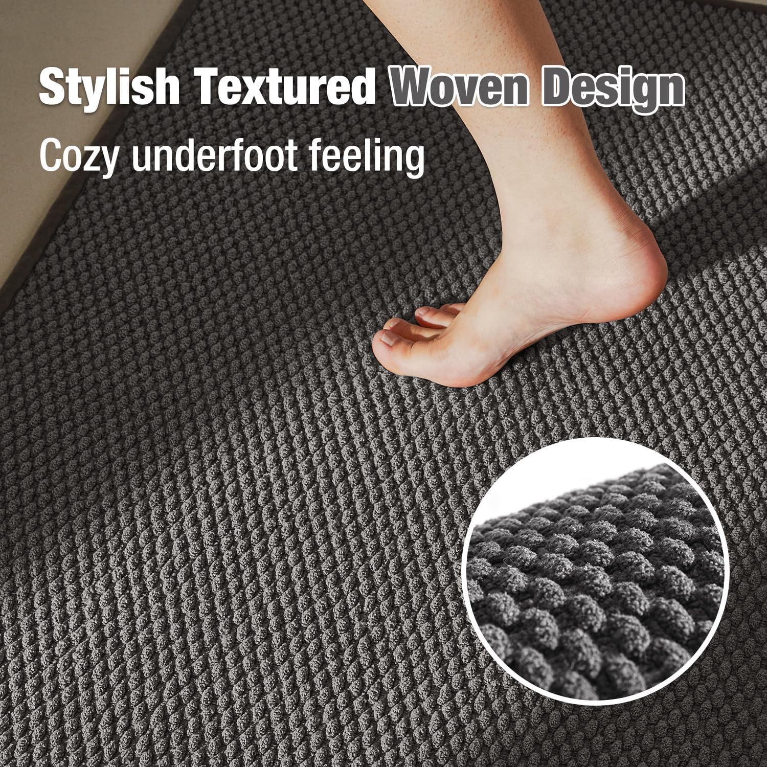 Bathroom Rugs Non Slip Washable, Super Absorbent Thin Bath Mat Small Quick Dry Low Pile Bathroom Rug, Dark Grey 16"x24" - Image 3