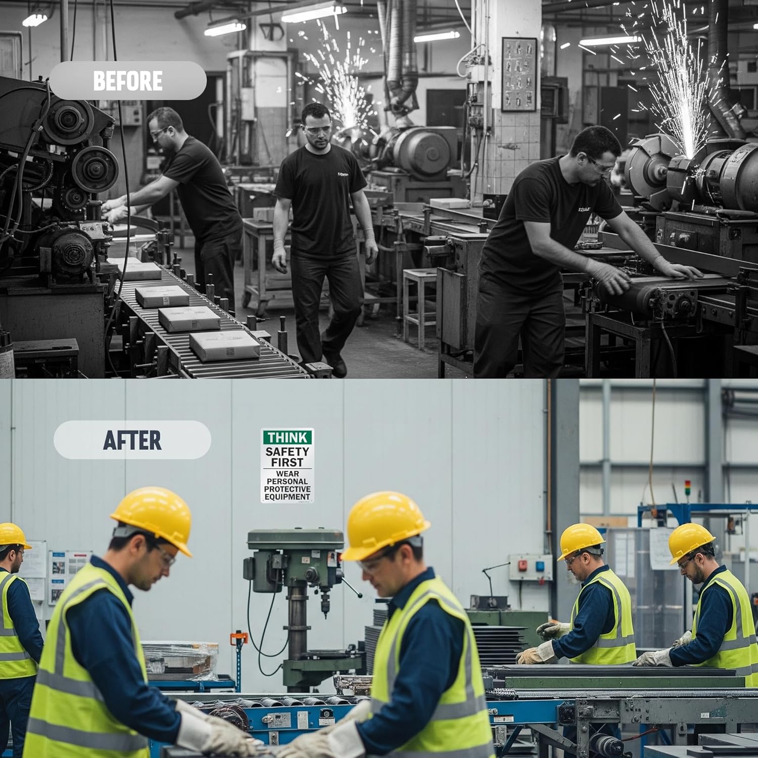 SmartSign - S-2917-AL-14 "Think Safety First - Wear Personal Protective Equipment" Sign | 10" x 14" Aluminum 10" x 14" Non-Reflective Aluminum - Image 7