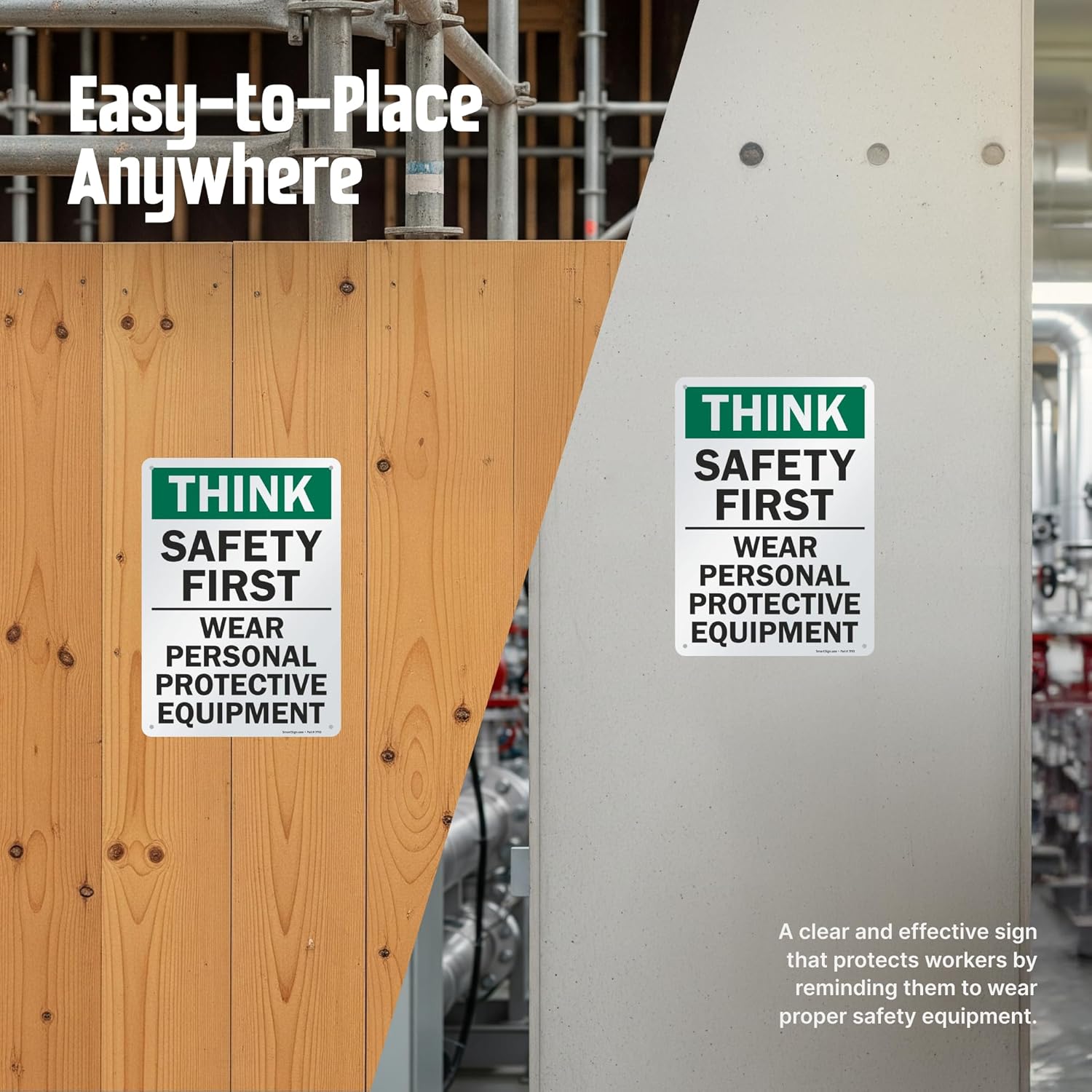 SmartSign - S-2917-AL-14 "Think Safety First - Wear Personal Protective Equipment" Sign | 10" x 14" Aluminum 10" x 14" Non-Reflective Aluminum - Image 5